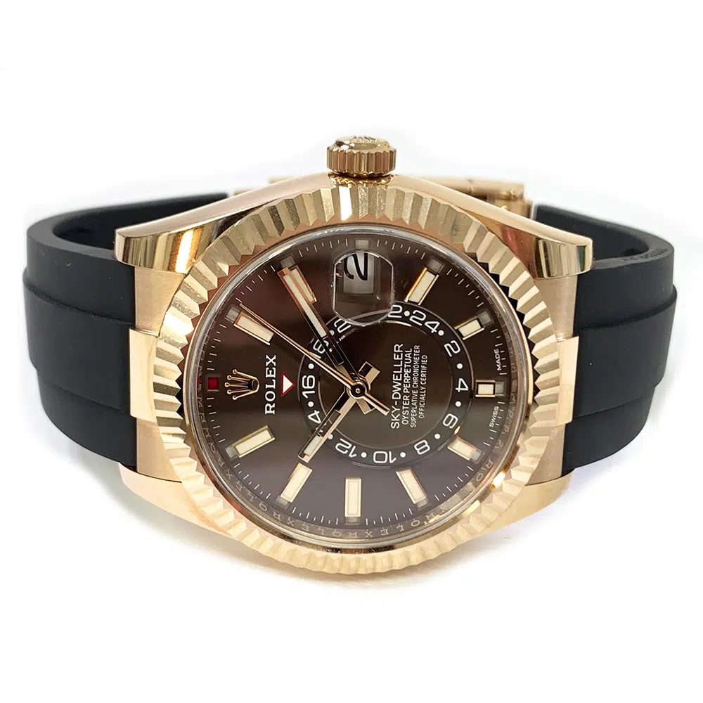Rolex Sky-Dweller 326235 Rose Gold With Black Rubber Watch Chocolate Dial 2021 MINT – image 4