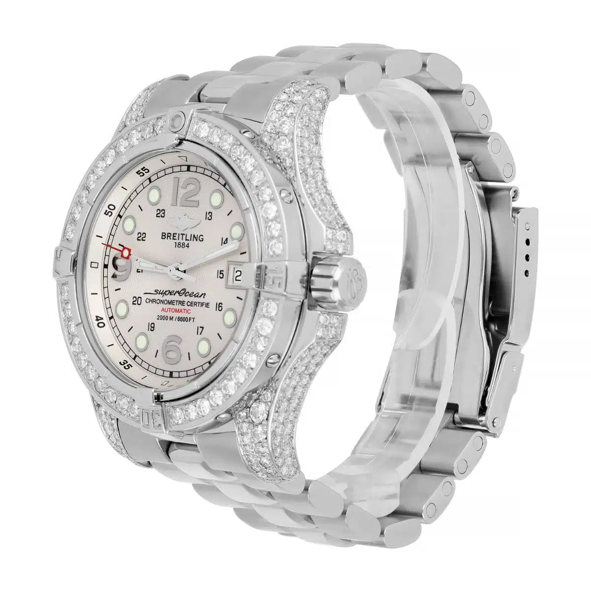 Breitling Super Ocean Mens 44mm Custom Diamond Stainless Steel Watch A44360 – image 5