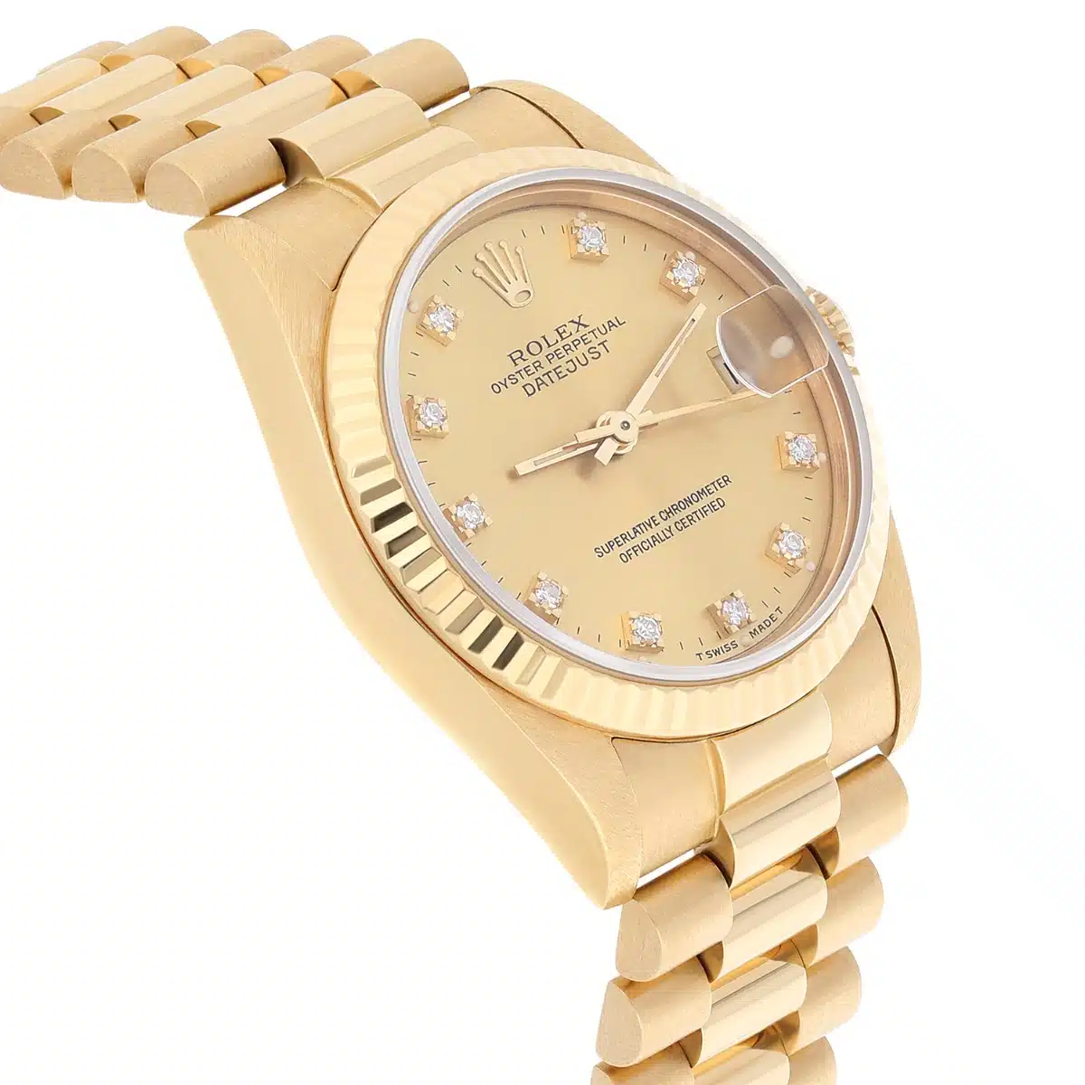Rolex 31mm 18kt Gold Datejust Presidential Champagne Diamond Dial Midsize 68278 – image 4