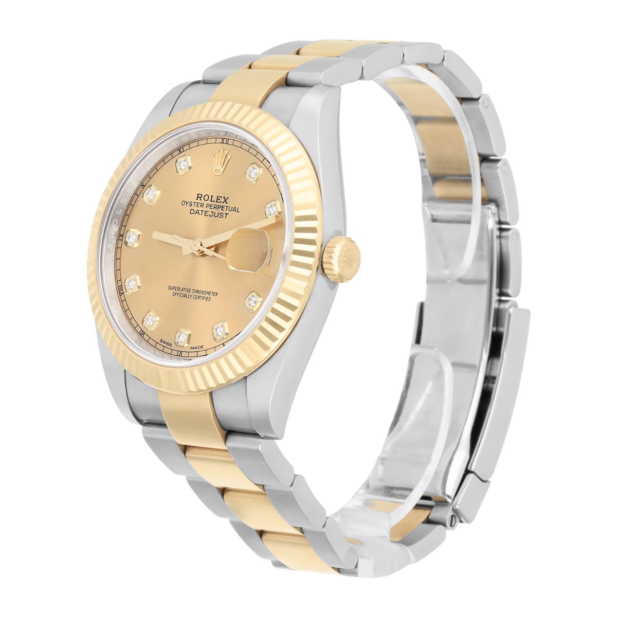 Rolex Datejust 41 Factory Champagne Diamond Dial 2tone Watch Oyster Band 126333