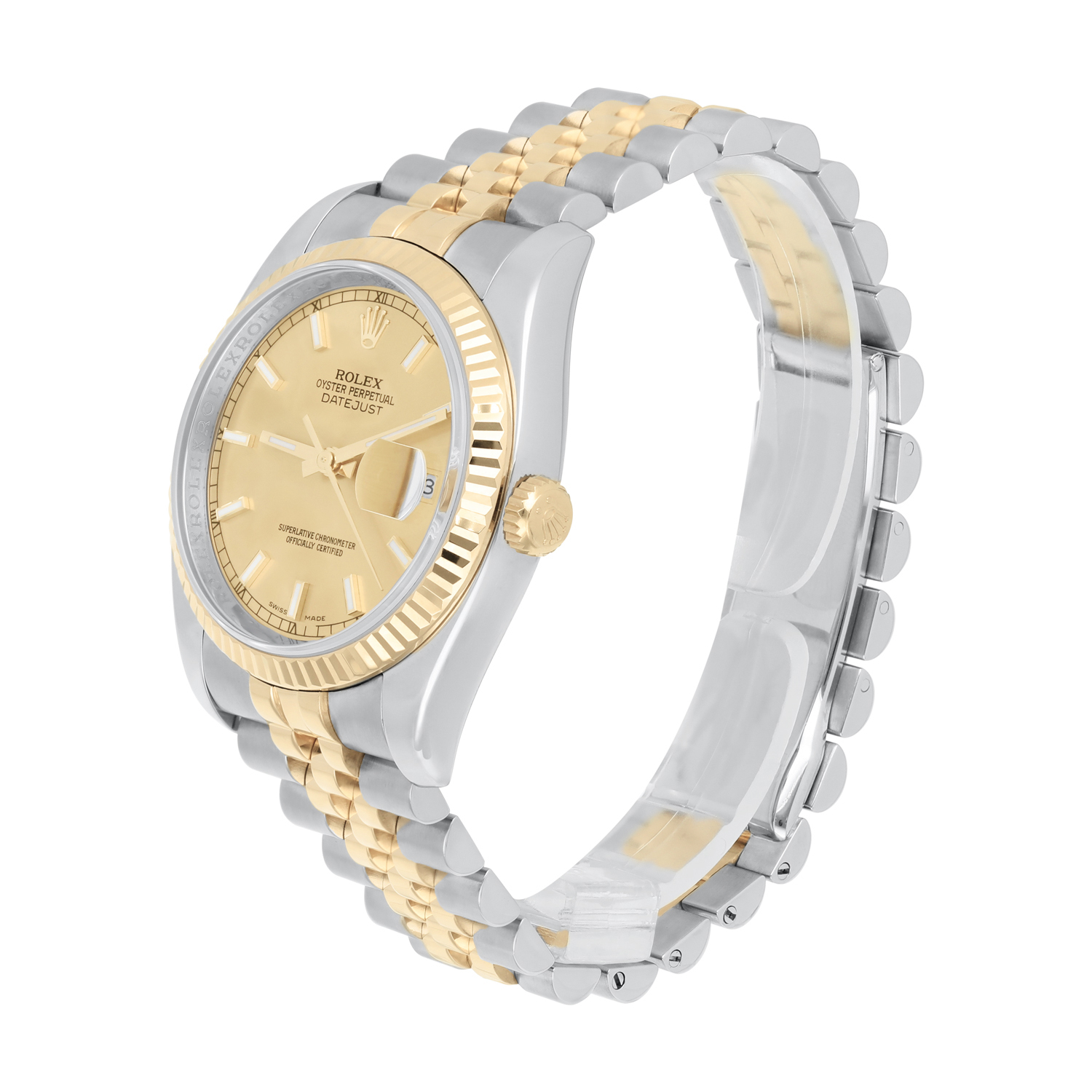 Rolex Datejust 36 Gold and Steel 116233-0151 Watch Champagne Index Dial Jubilee Watch