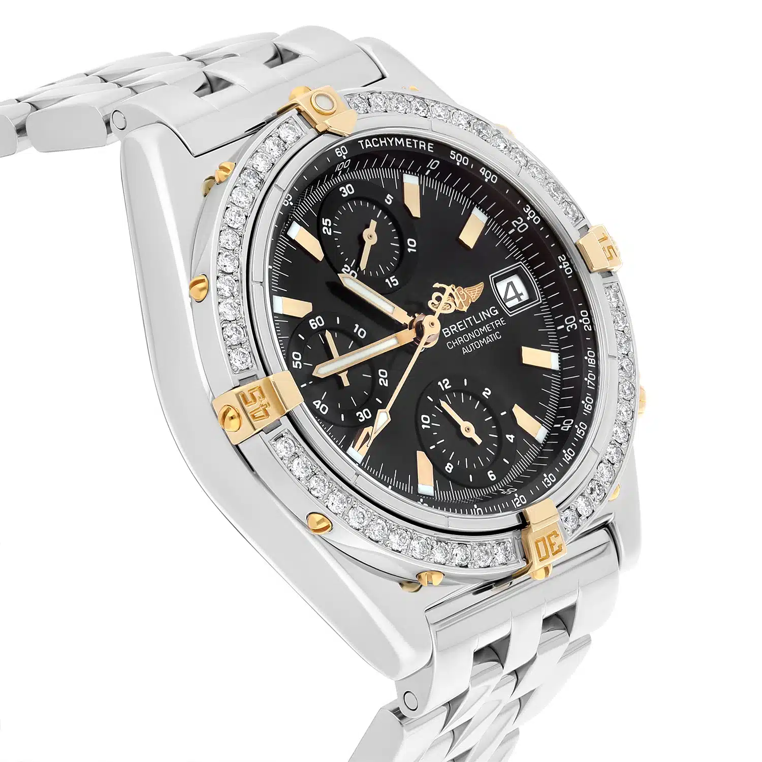 Breitling Chronomat Black Dial 39MM Steel & 18K Yellow Gold B13352 Diamond Bezel – image 3