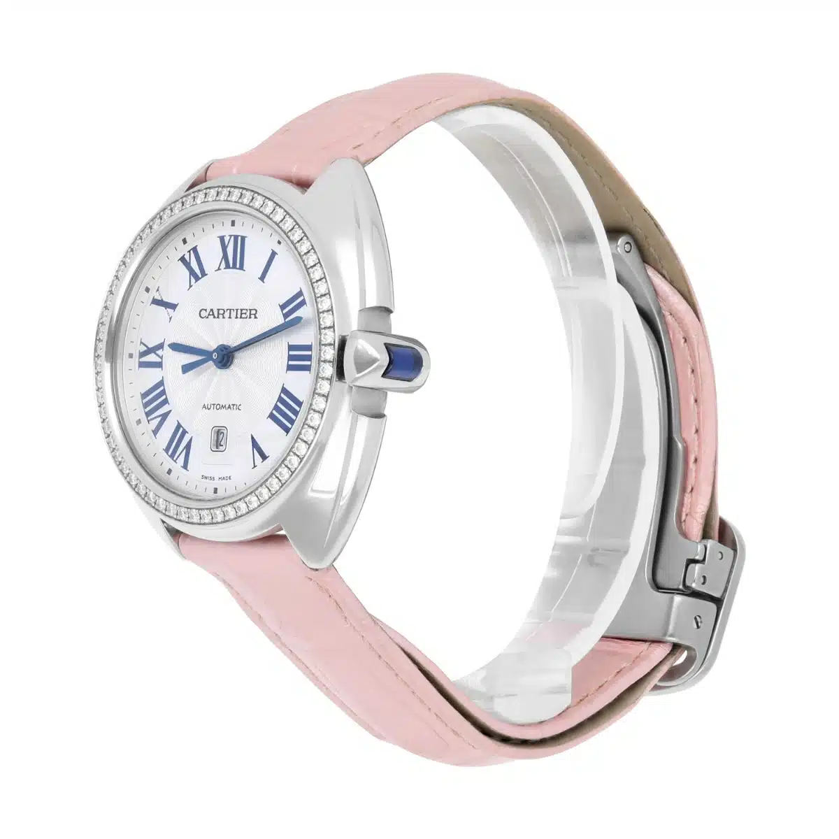 Cartier Clé de Cartier 31mm Silver Guilloche Dial Diamond Bezel Steel Watch W4CL0005 – image 5