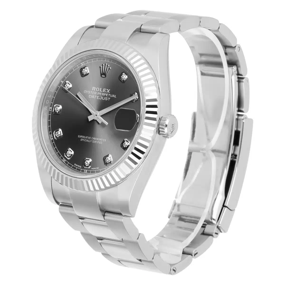 Rolex Datejust 41mm Stainless Steel Watch 126334 Fluted Slate Grey Diamond Dial – image 5