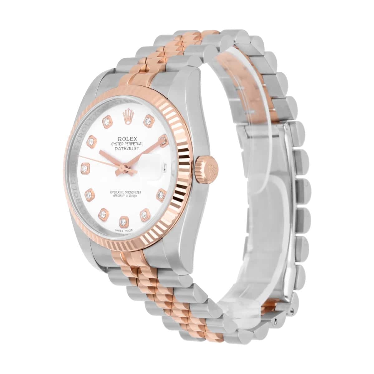 Rolex Datejust 36mm 116231-0060 White Diamond Dial Rose Gold & Stainless Steel Watch