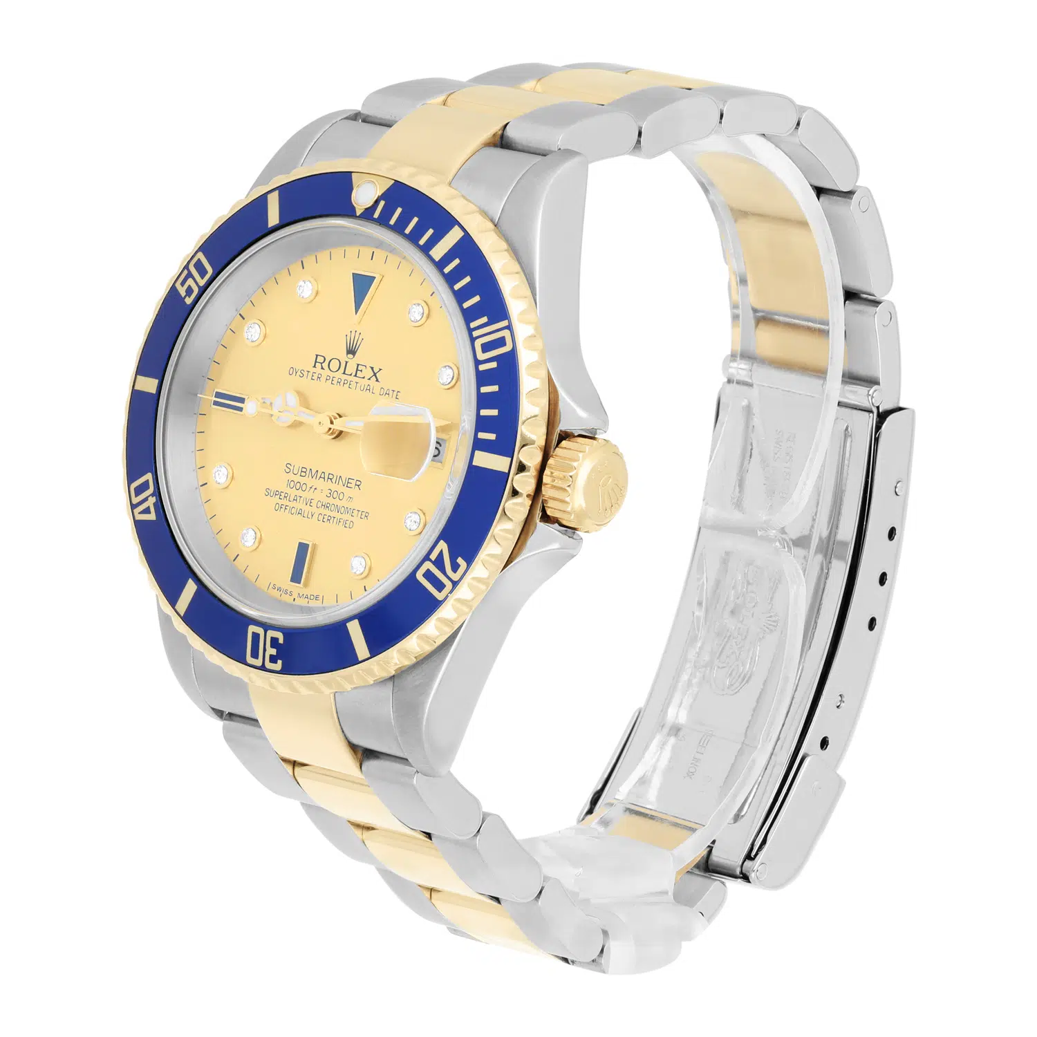 Rolex Submariner Date 18k Yellow Gold/Steel Serti Gold Diamond Dial Mens Watch 16613 – image 3