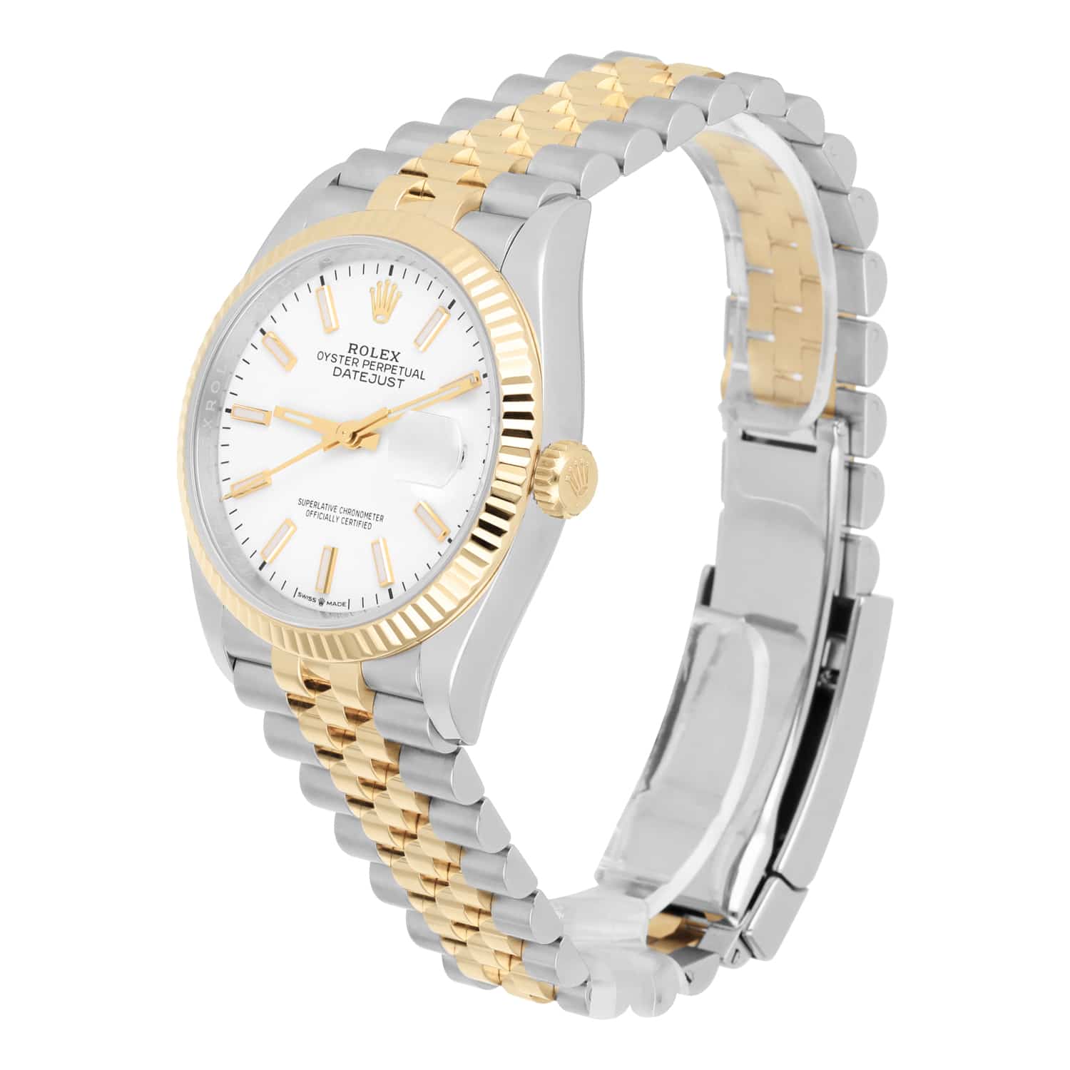 Rolex Datejust 36 18K Yellow Gold Fluted Bezel White Index Dial Jubilee Stainless Steel 126233 - 2020