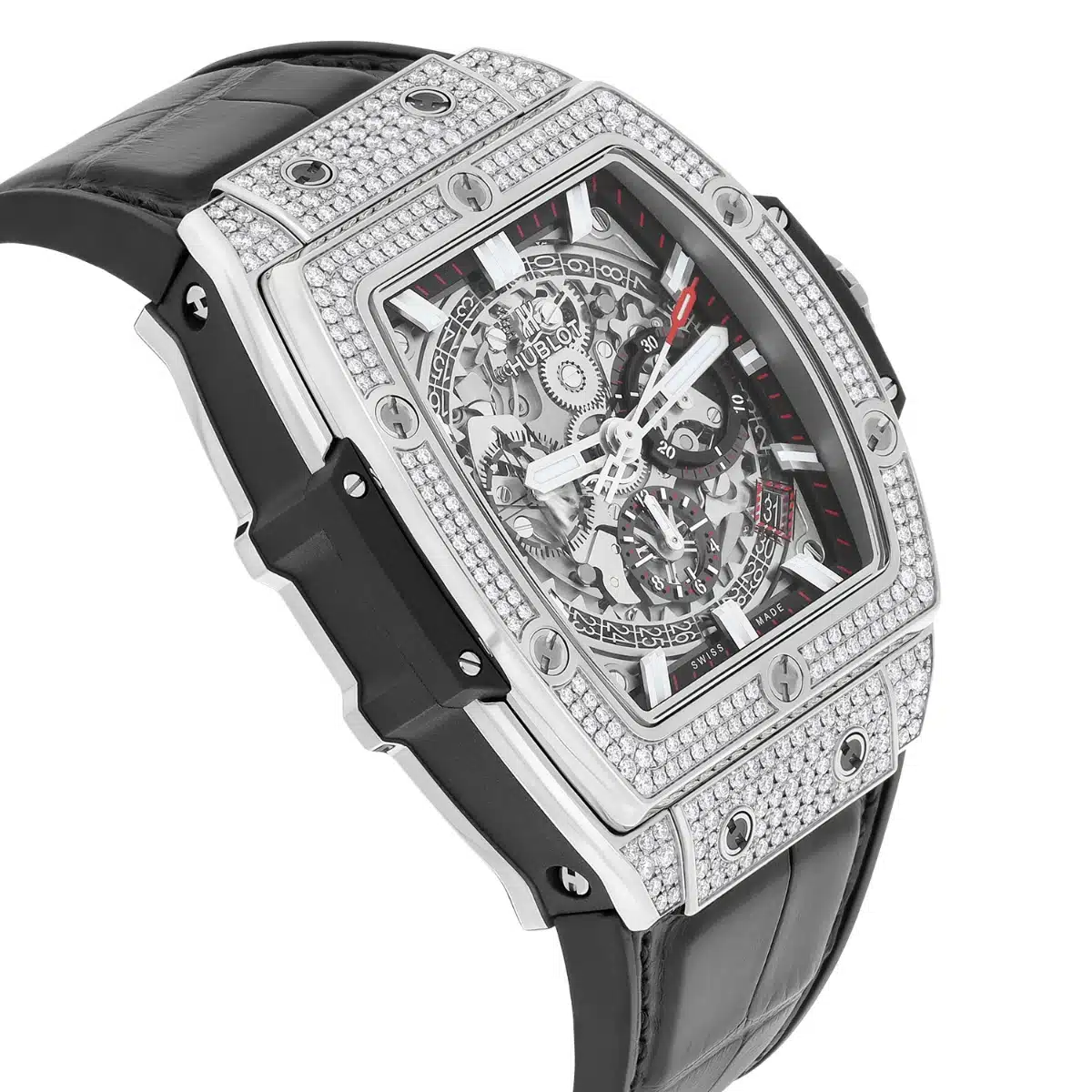 Hublot Spirit of Big Bang Titanium Pave 42mm Watch 641.NX.0173.LR.1704 Skeleton Dial, Black Leather Strap – image 5