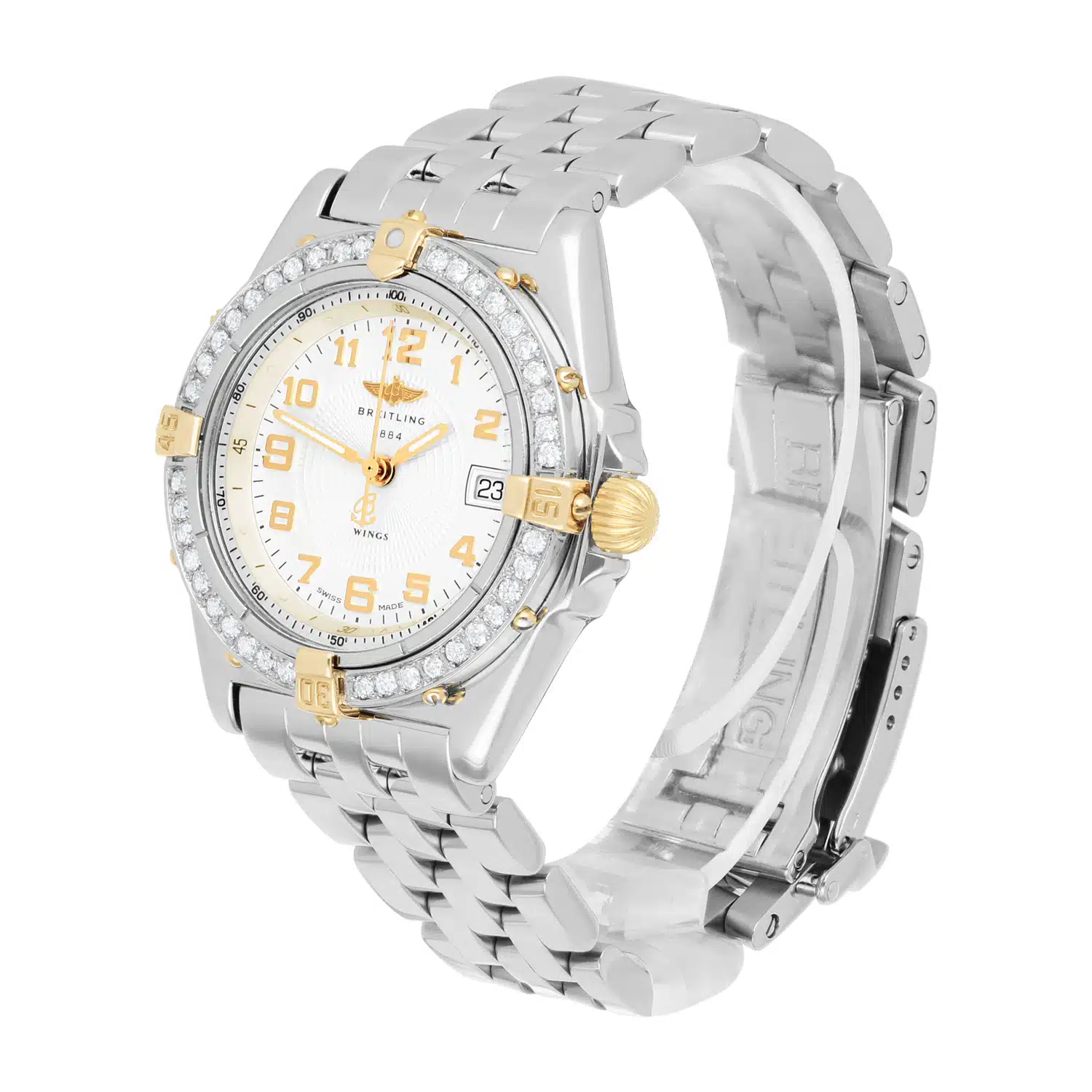 Breitling Wings Lady Two-Tone 18k Yellow Gold Steel Ivory 31mm B67050 Diamond Bezel – image 3
