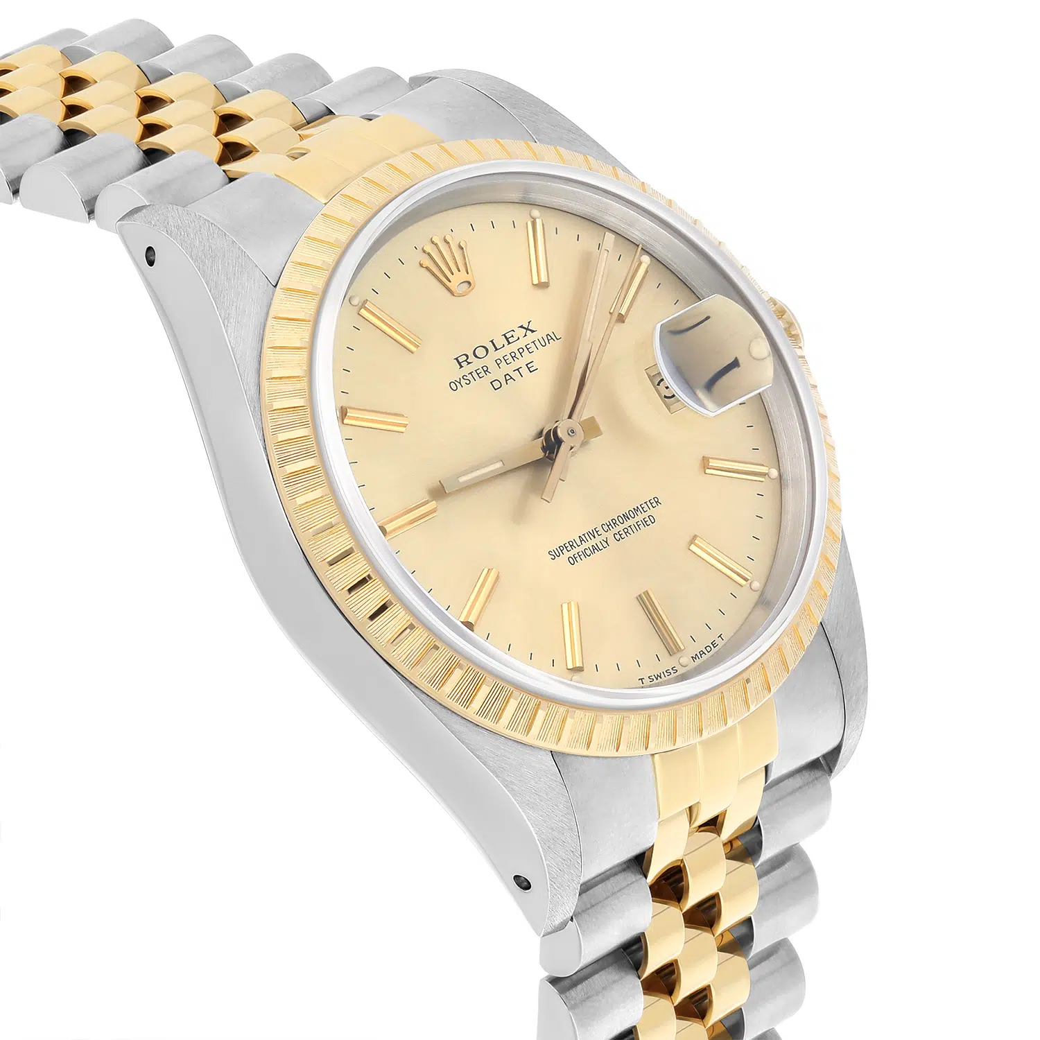 Rolex Date 15223 Steel Yellow Gold Watch Engine Turned Bezel Champagne Dial 1991 – image 6