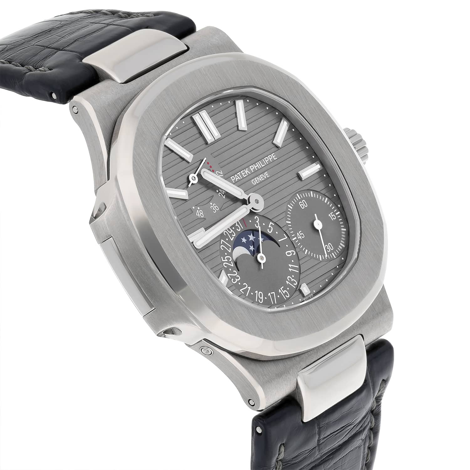 Patek Philippe Nautilus 5712G-001 Moonphase White Gold Mens Watch Grey Dial