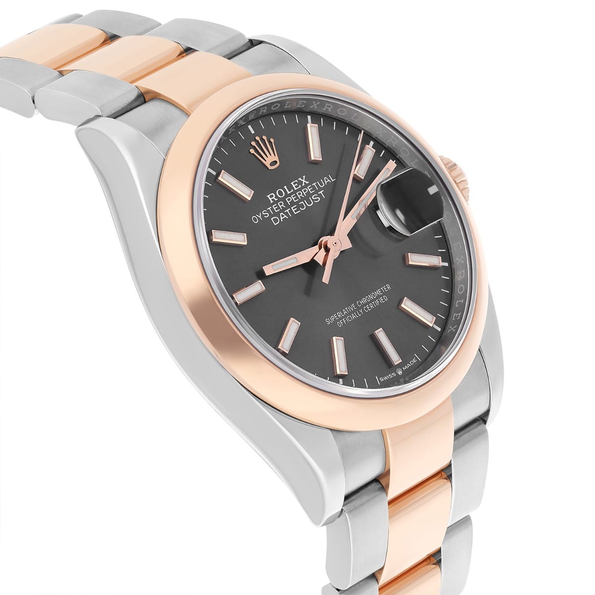 Rolex Datejust 126201 36mm Rose Gold/Steel Dark Rhodium Index Dial, Domed Bezel Oyster - 2024