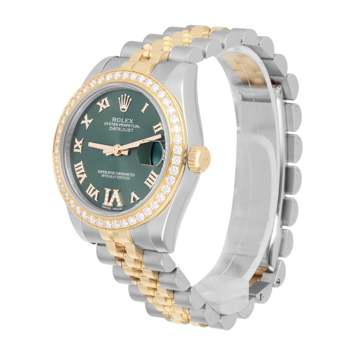 Rolex Datejust 178383 Stainless Steel & 18K Yellow Gold 31mm Diamond Bezel Green Dial