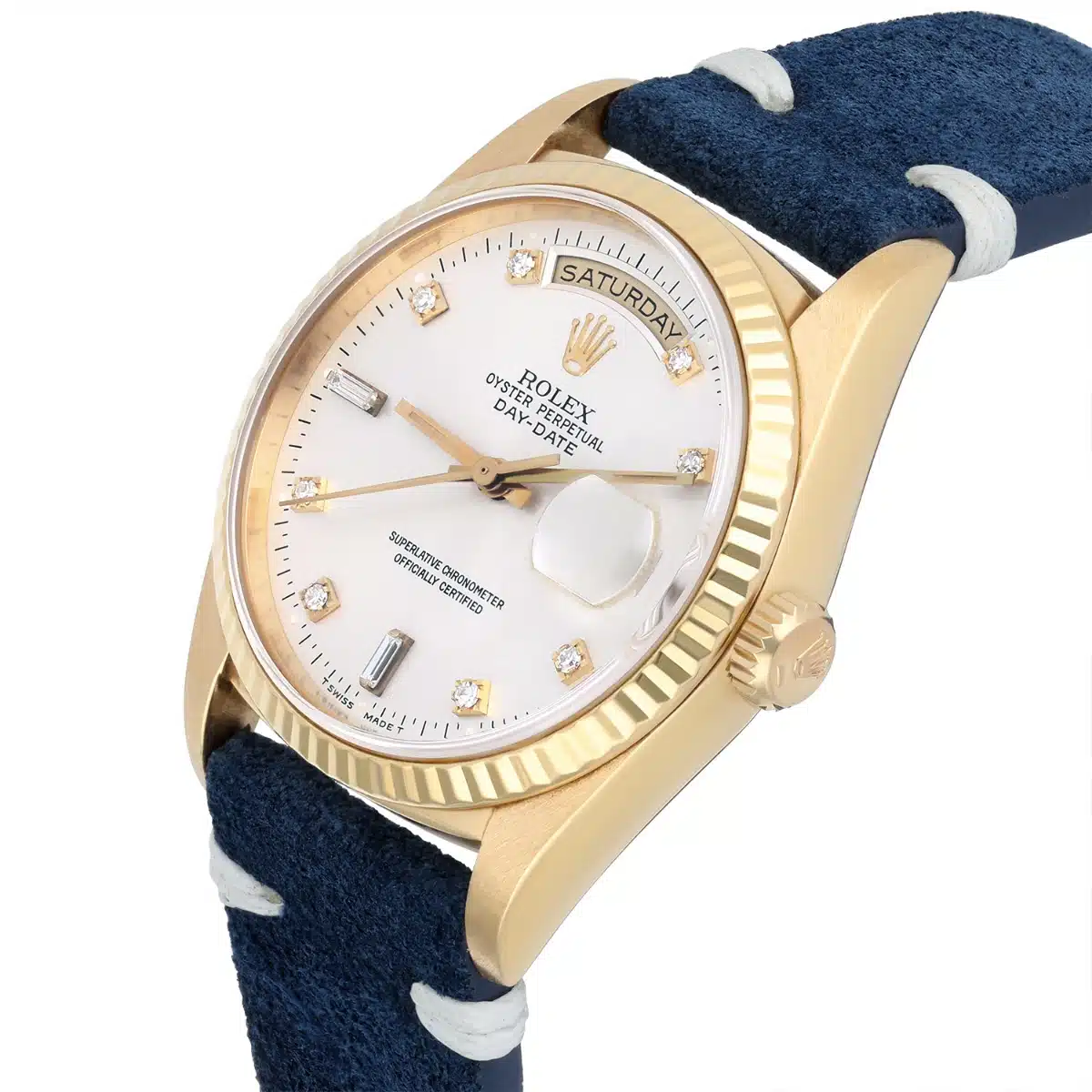 Rolex Day-Date 36 18238 18K Yellow Gold Watch Fluted Bezel Silver Diamond Face – image 4