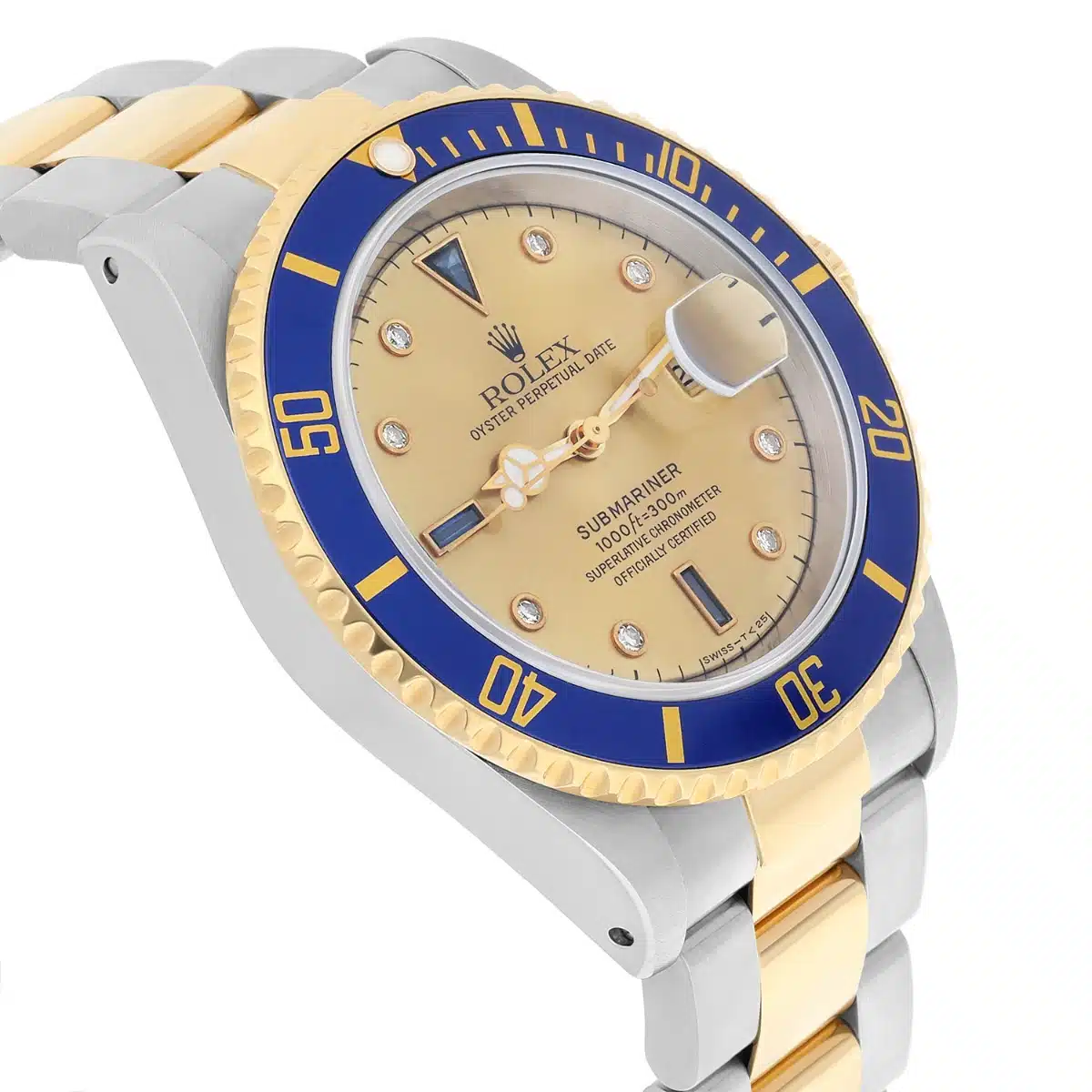 Rolex Submariner 18k Yellow Gold/Steel Serti Gold Diamond Dial Mens Watch 16613 – image 4