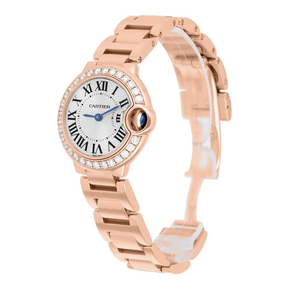 Cartier Ballon Bleu WJBB0015 28mm Rose Gold Diamond Bezel Ladies Watch
