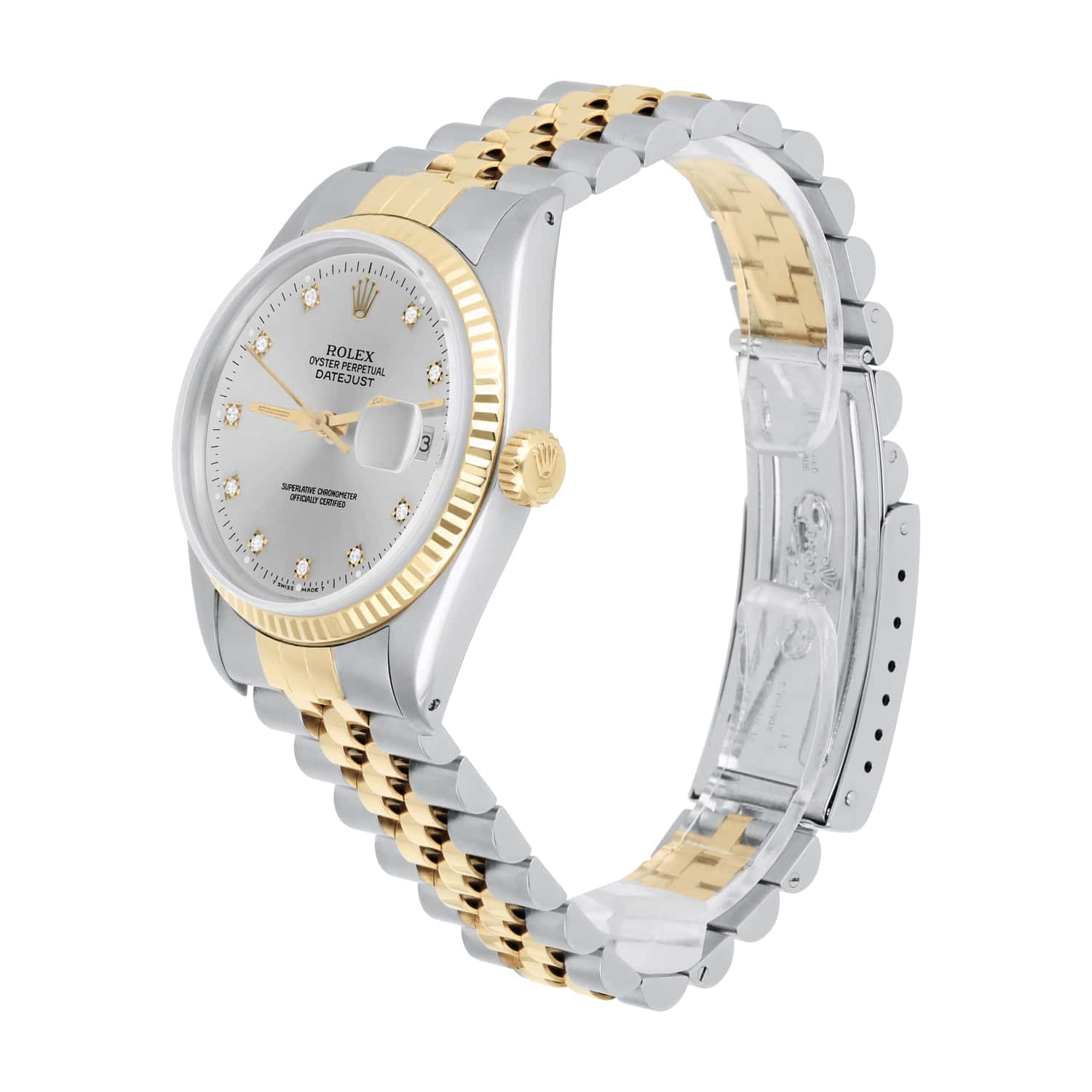 Rolex Datejust 36mm Two Tone 16233 Circa 1992 Very Rare C Series Silver Diamond