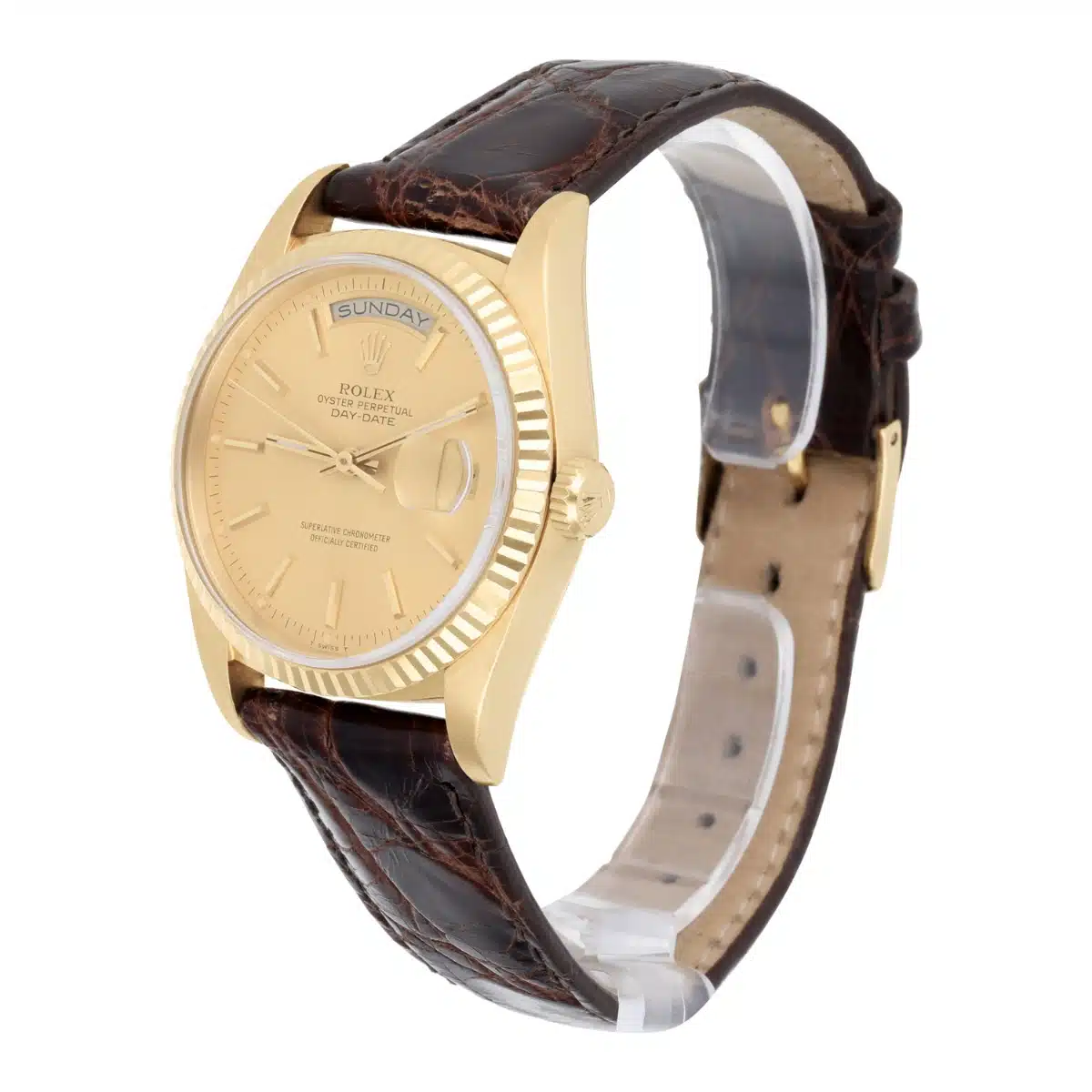 Rolex Day-Date 18238 36mm 18K Yellow Gold Watch Fluted Bezel Champagne Dial – image 4