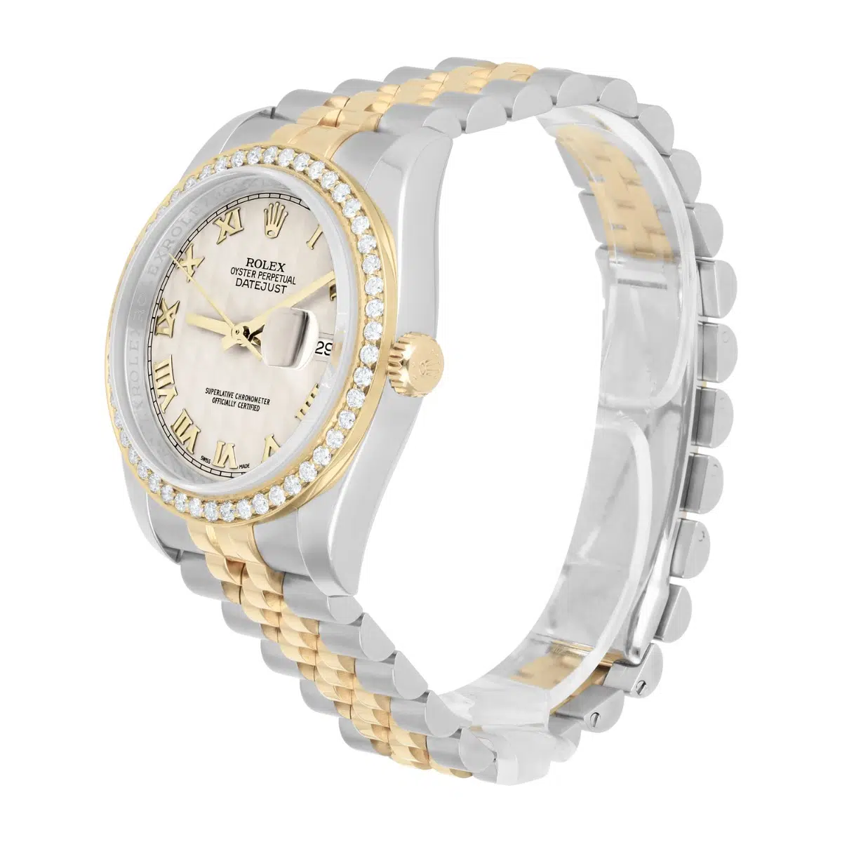 Rolex Datejust 36 Diamond Gold and Steel 116233 Ivory Pyramid Dial Jubilee Watch – image 3