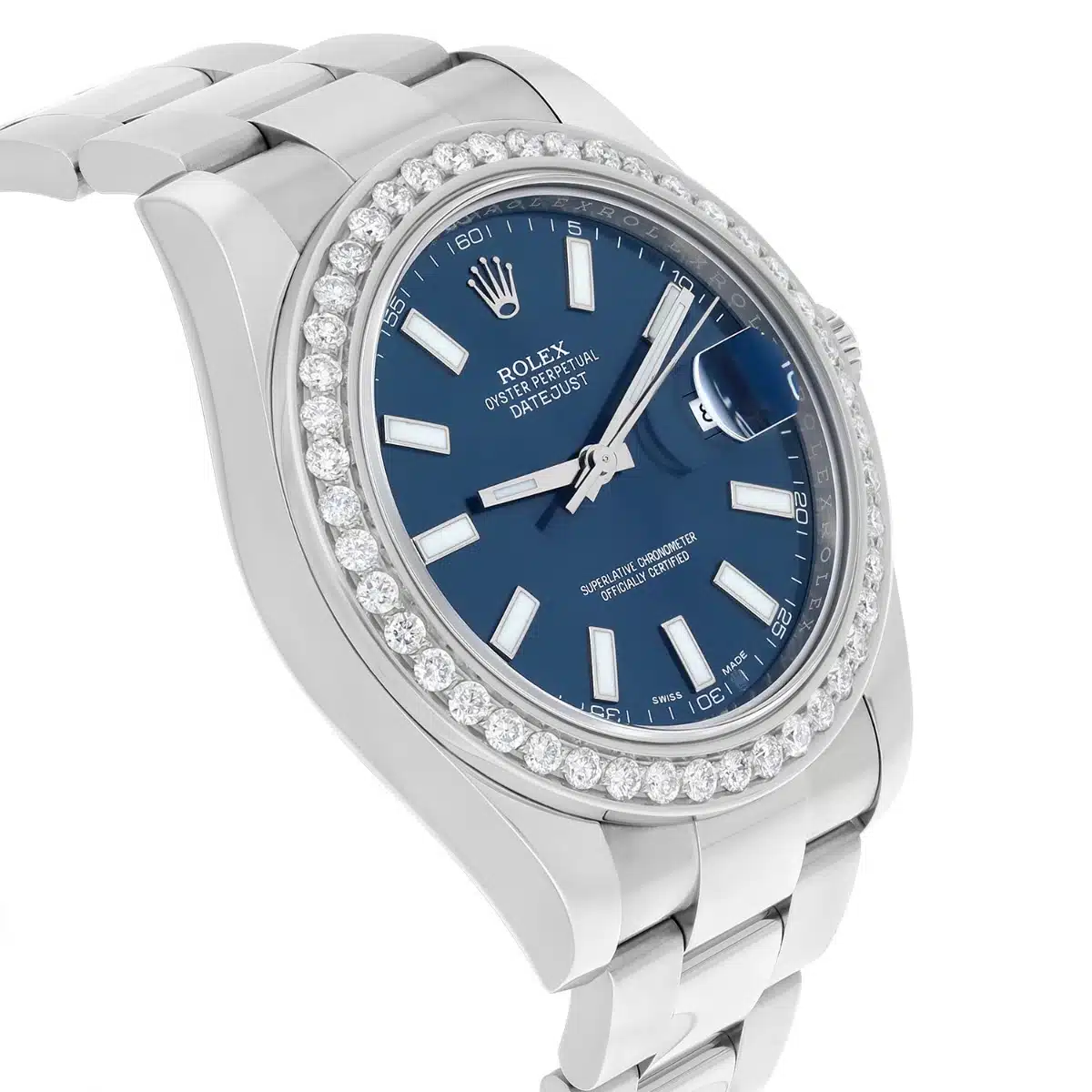 Rolex Datejust 41 116334 Steel Blue Index Dial Custom Diamond Bezel Watch Oyster – image 7