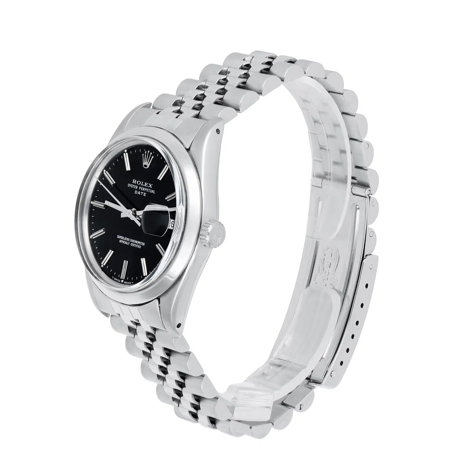 Rolex Oyster Perpetual Date Stainless Steel Watch Jubilee Band Black Index Dial 15000 – image 3