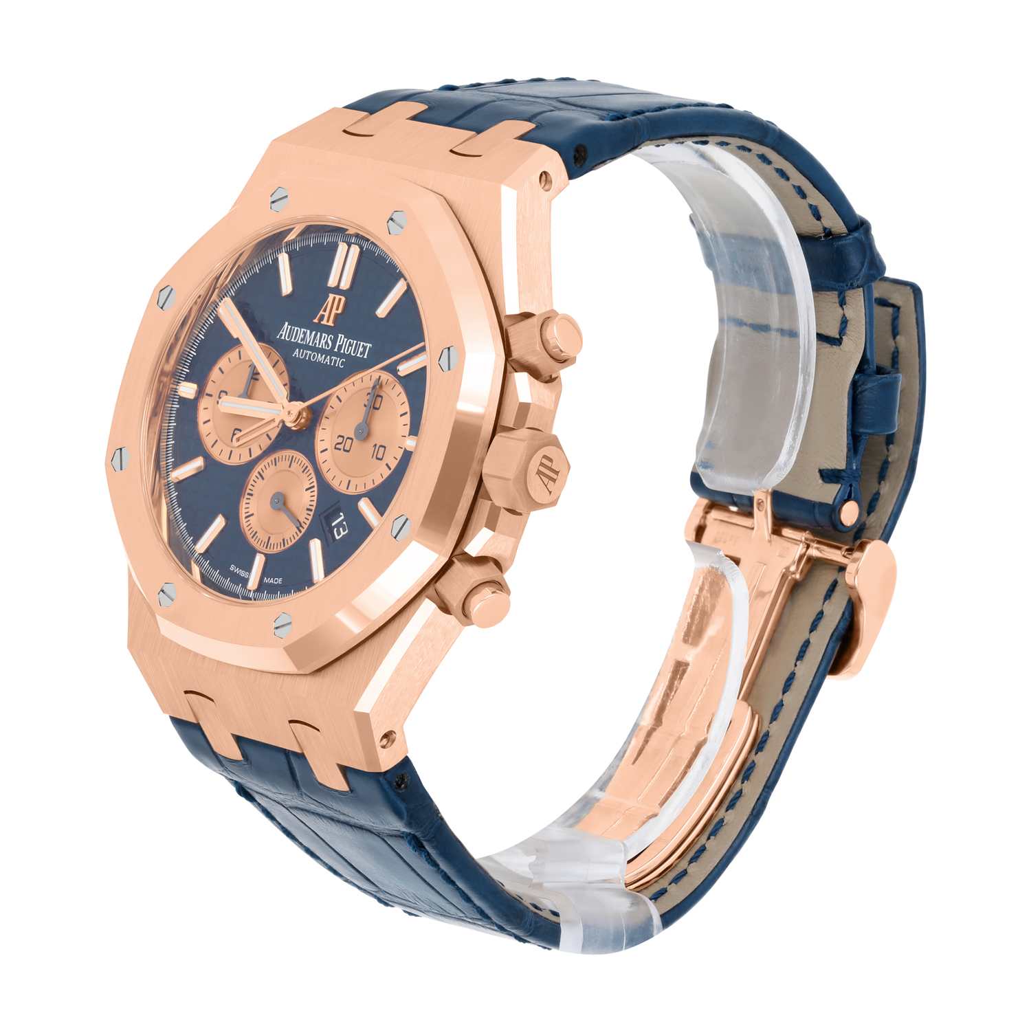 Audemars Piguet Royal Oak Chronograph 26331OR.OO.D315CR.01 Blue Dial Blue Leather Rose Gold Watch
