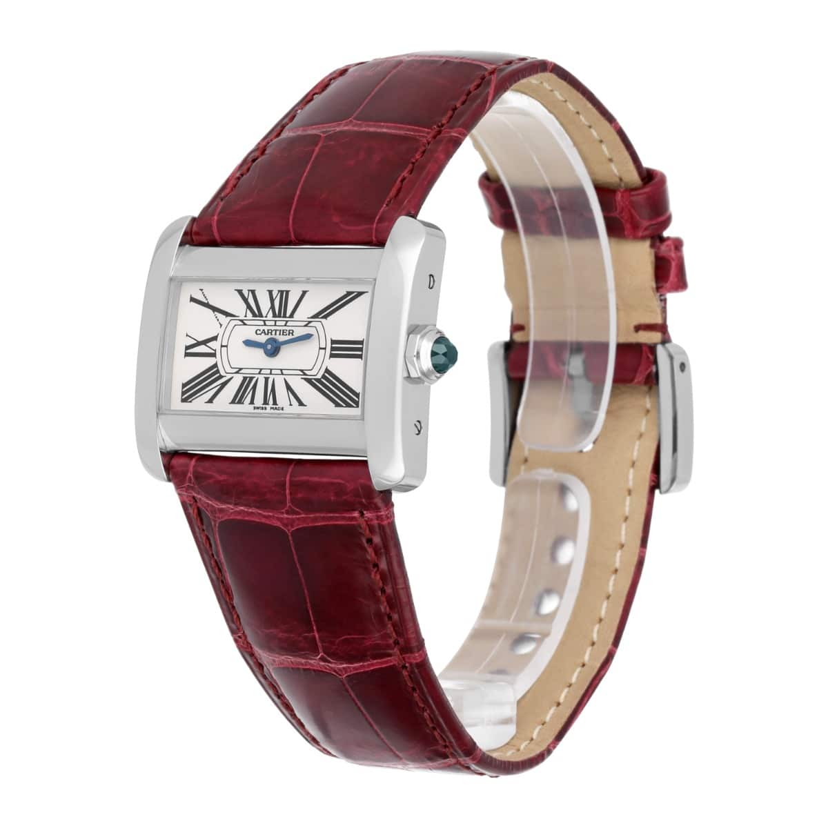 Cartier Tank Divan Stainless Steel 32mm Red Strap Ladies Watch Ref # 2599