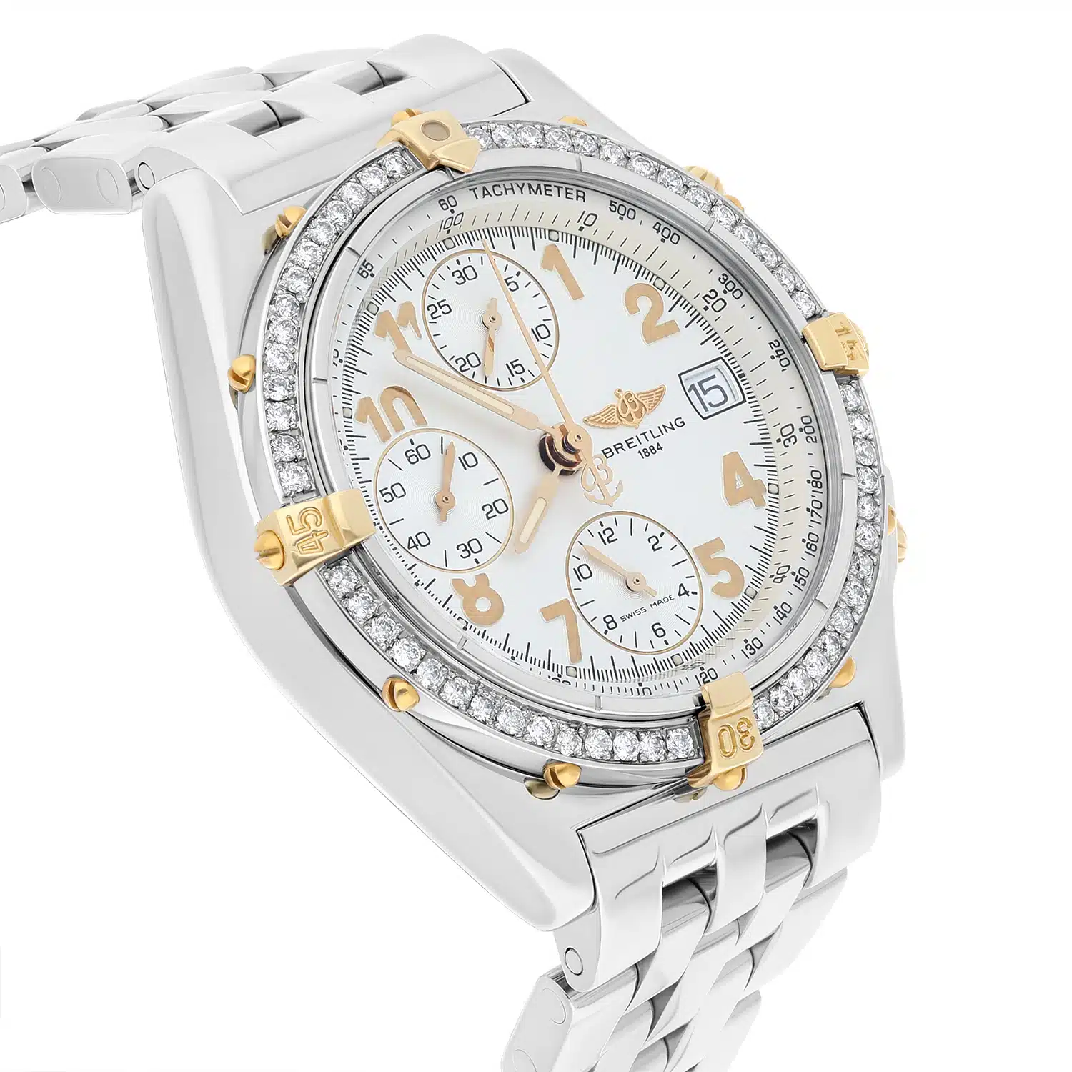 Breitling Chronomat Cream Dial 39MM Steel & 18K Yellow Gold B13050 Diamond Bezel – image 6