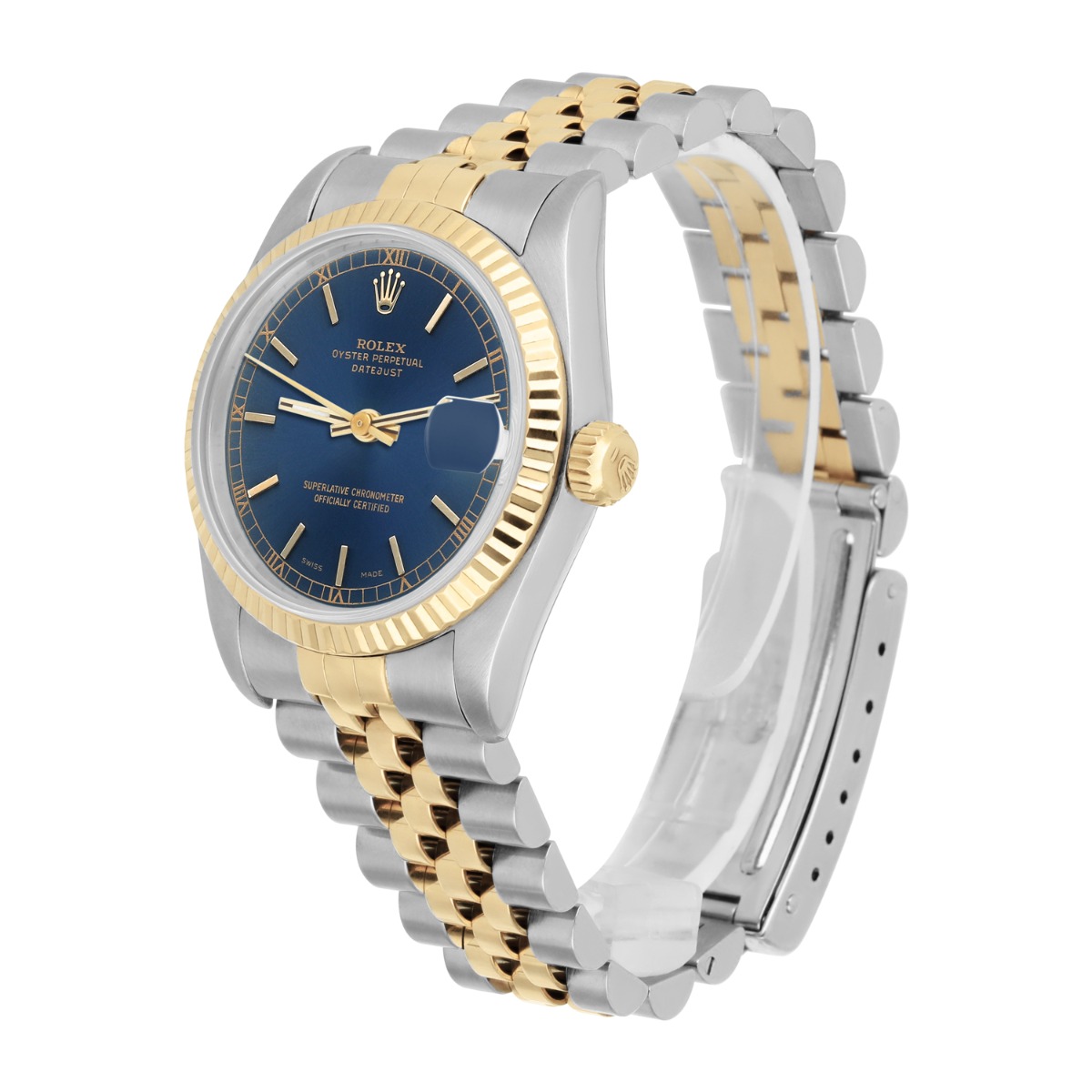 Rolex Datejust 31mm 68273 Blue Stick Stainless Steel/Yellow Gold Watch Circa 1993