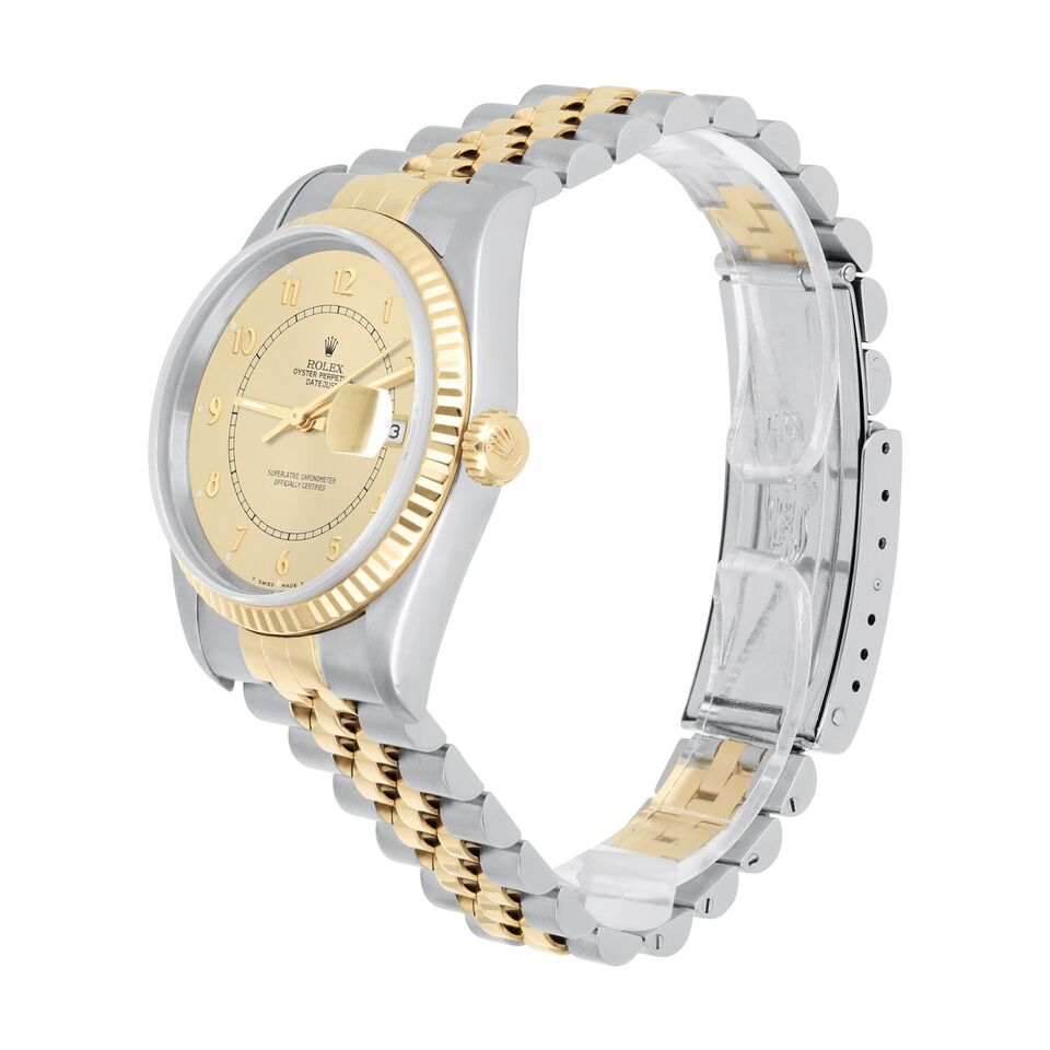 Rolex Datejust 36mm Two Tone Champagne Arabic Dial Jubilee 16233 Circa 2002 B/P