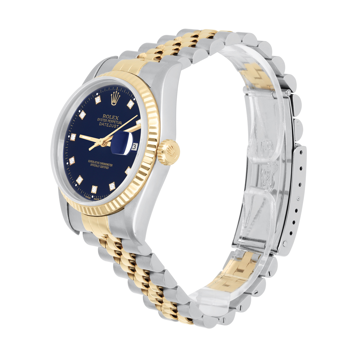 Rolex Datejust 36mm Two Tone Dark Blue Diamond Dial Jubilee 16233 Circa 1993