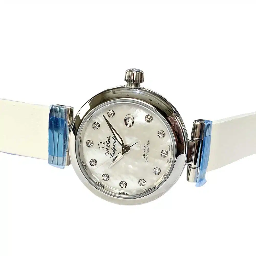 Omega De Ville Ladymatic Mother of Pearl 425.32.34.20.55.002 Stainless Steel with White Leather Watch – image 3