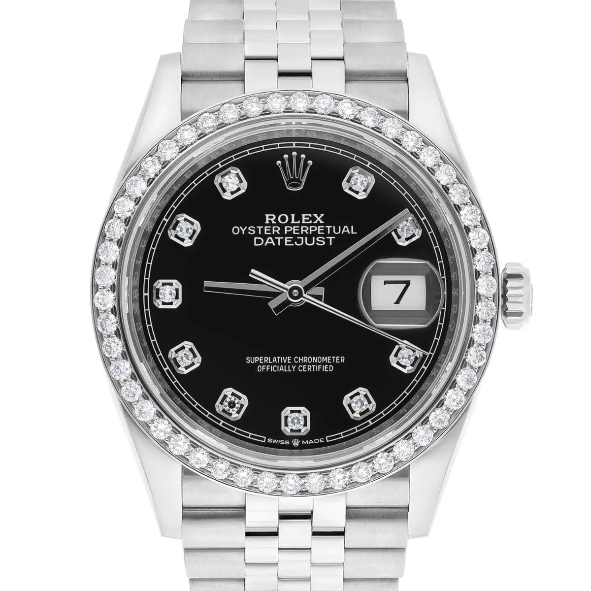 Rolex Datejust Black 36mm Stainless Steel Jubilee Watch 126234