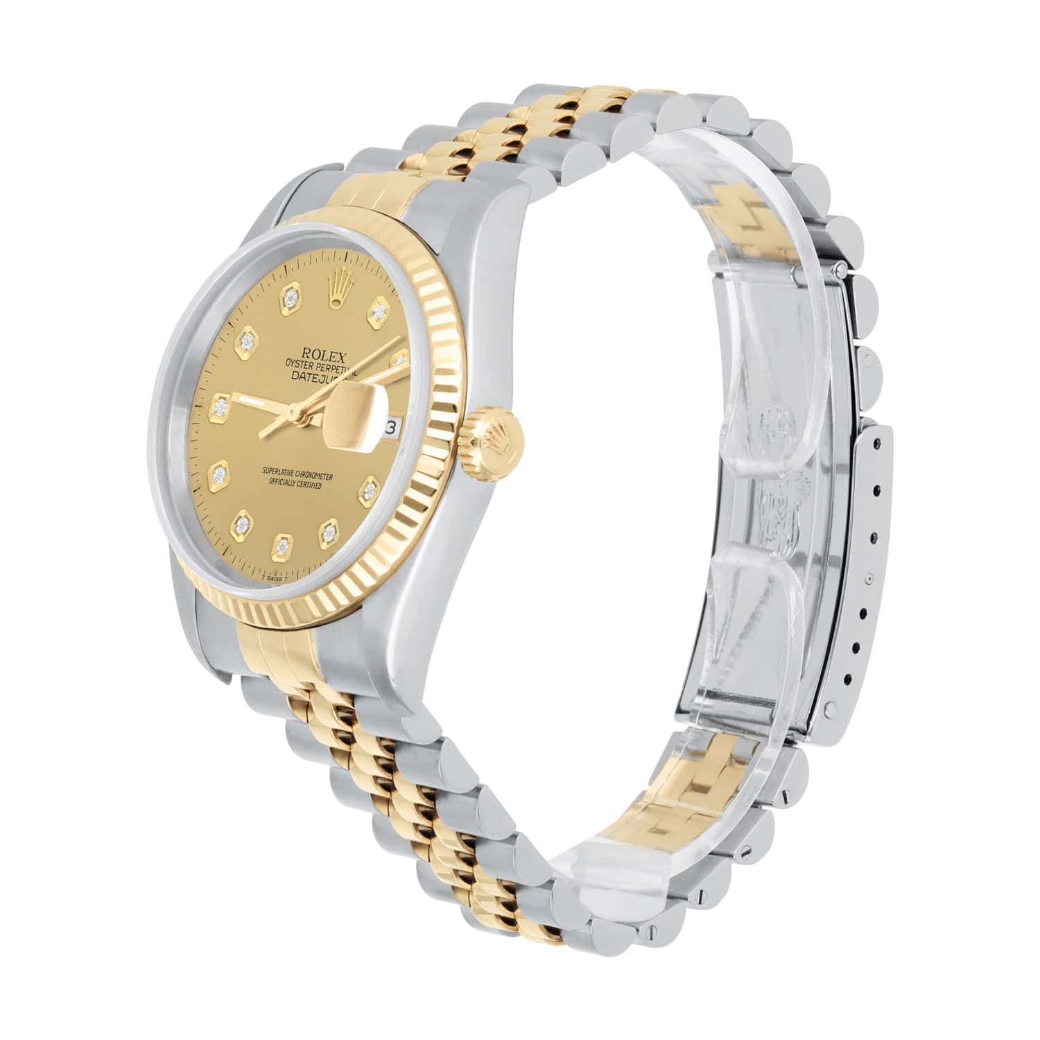 Rolex Datejust 36mm Two Tone Champagne Diamond Dial Jubilee 16233 Circa 1993