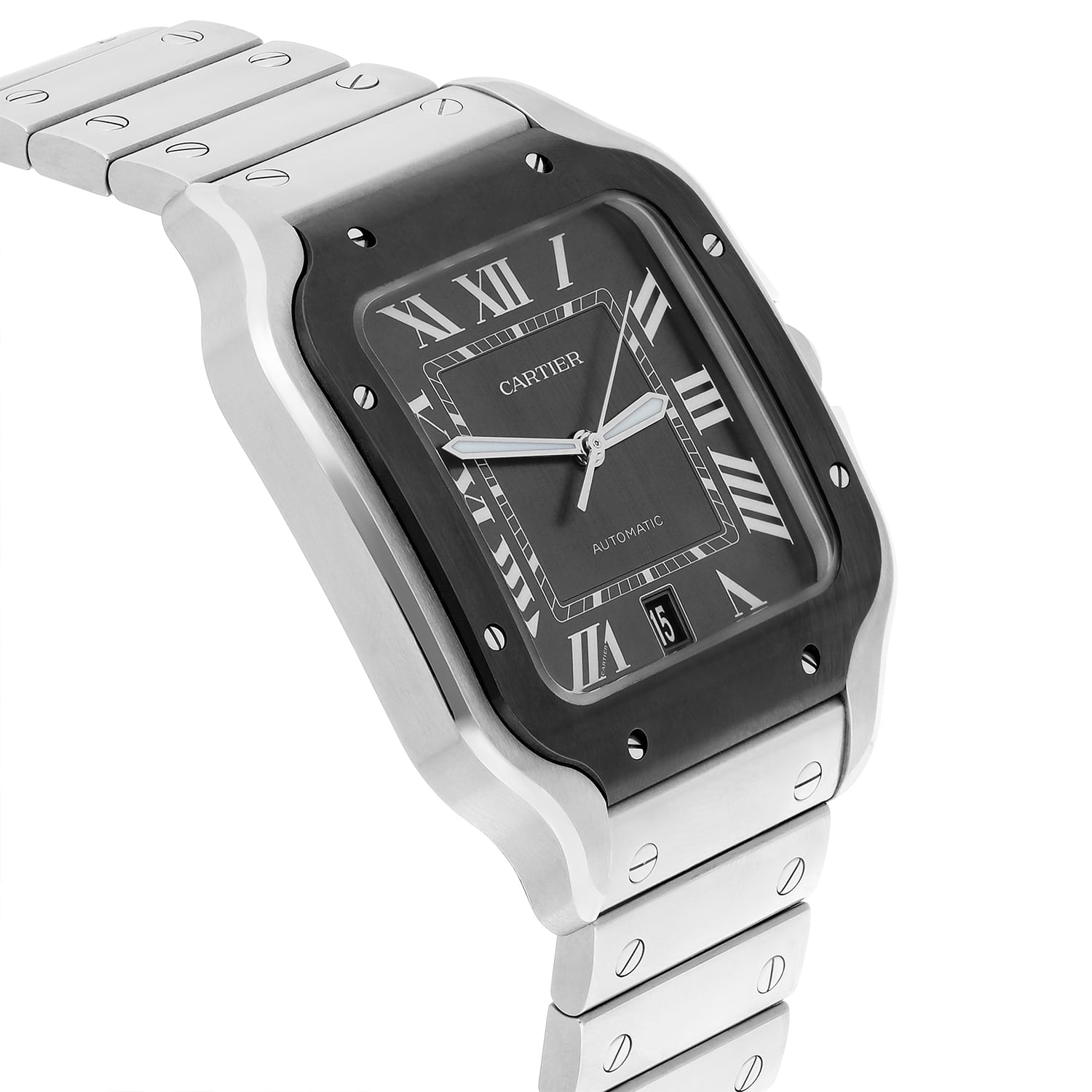 Cartier Santos de Cartier Automatic Steel Grey Dial Mens Bracelet Watch WSSA0037