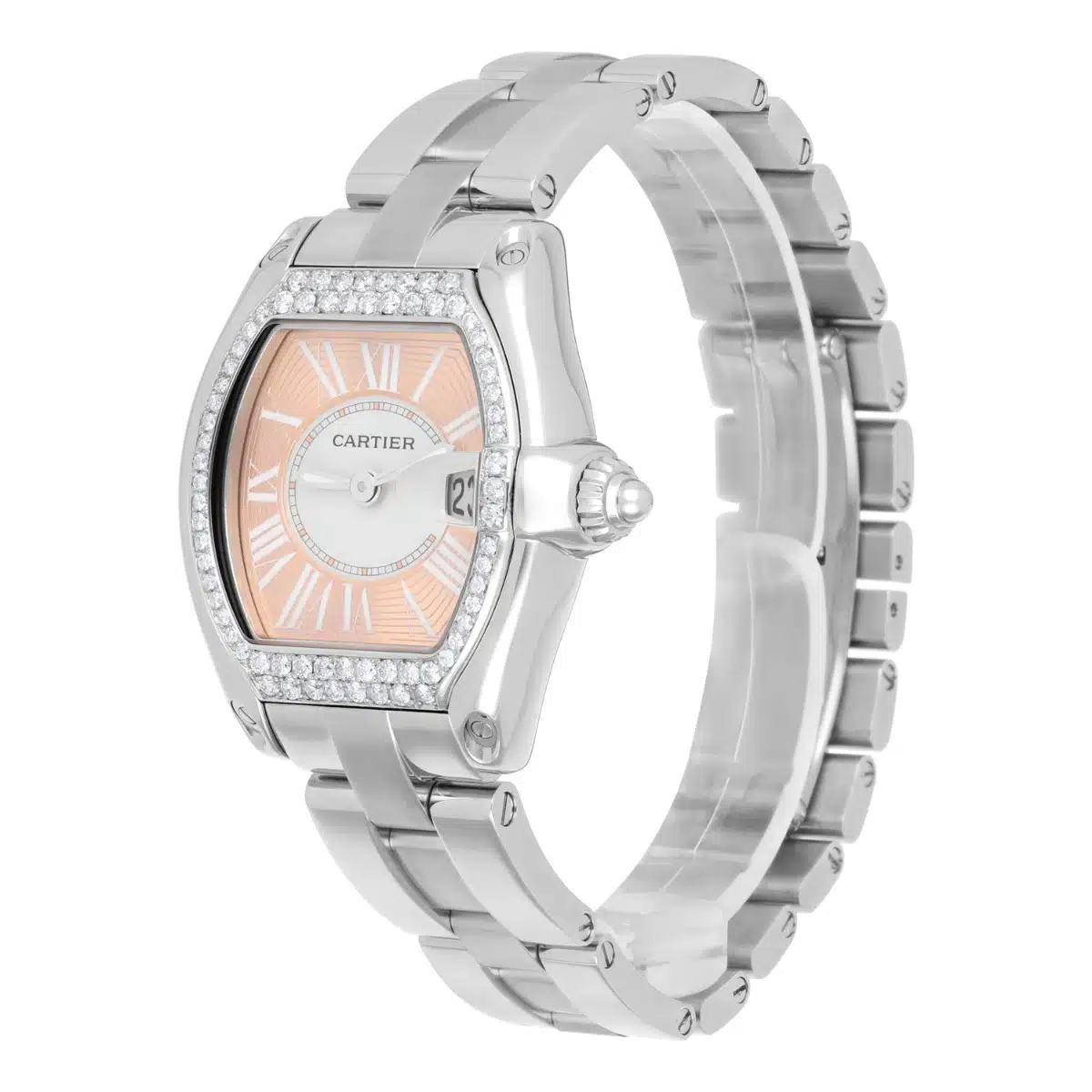Cartier Roadster Sm W62016V3 Ladies Peach Dial Stainless Steel Watch with Diamond Bezel – image 4