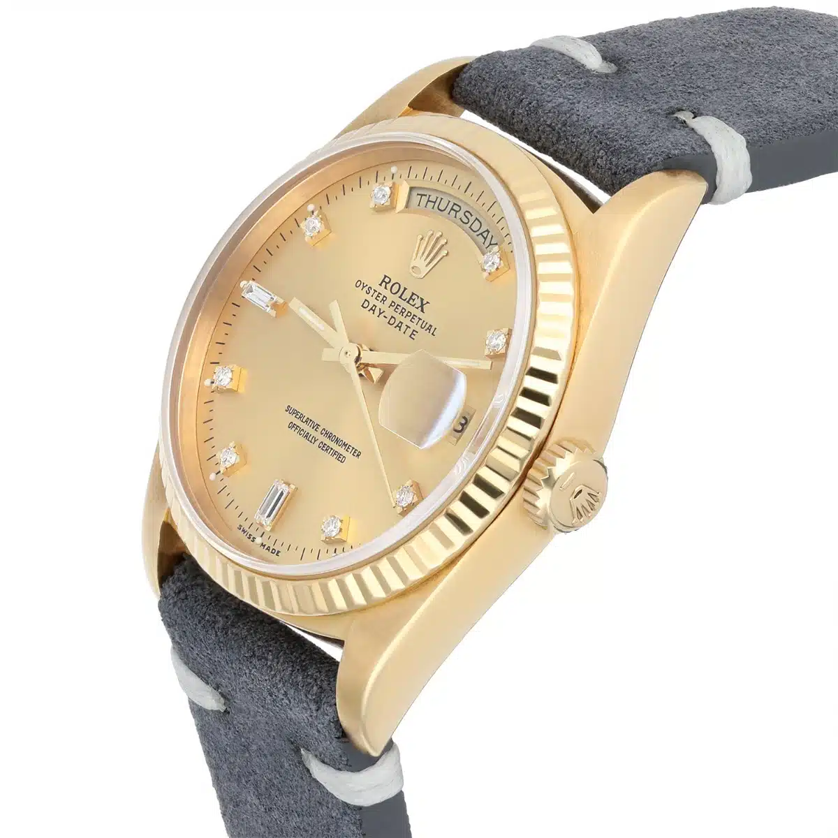 Rolex Day-Date 18238 36 mm 18K Yellow Gold Watch Fluted Bezel Champagne Diamond – image 5