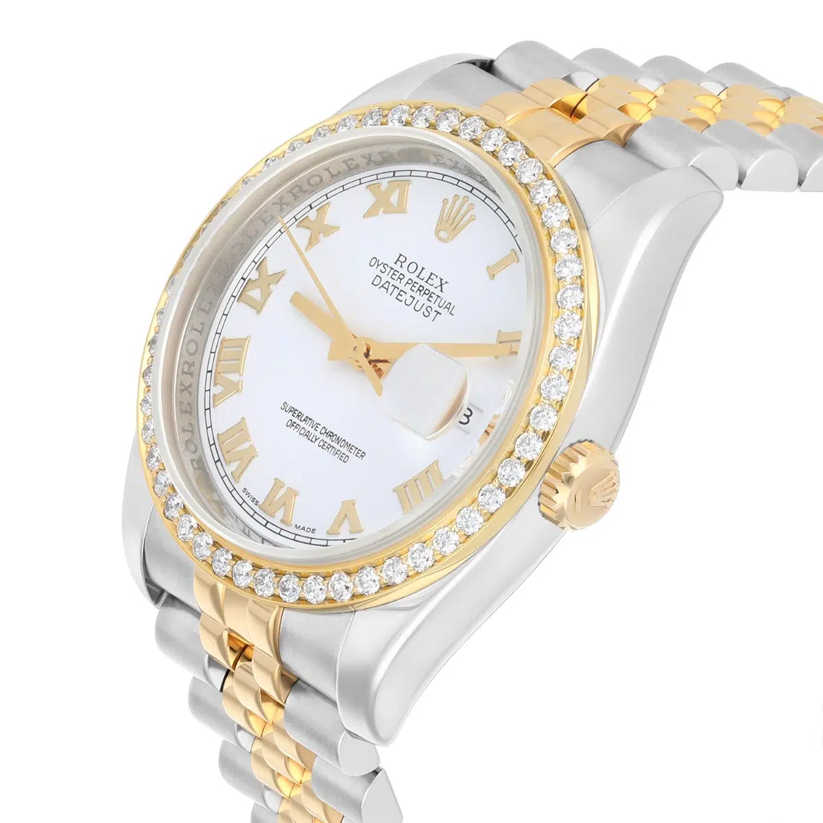 Rolex Datejust 36 Gold/Steel 116233 Diamond Bezel White Roman Dial Jubilee Band Watch – image 5