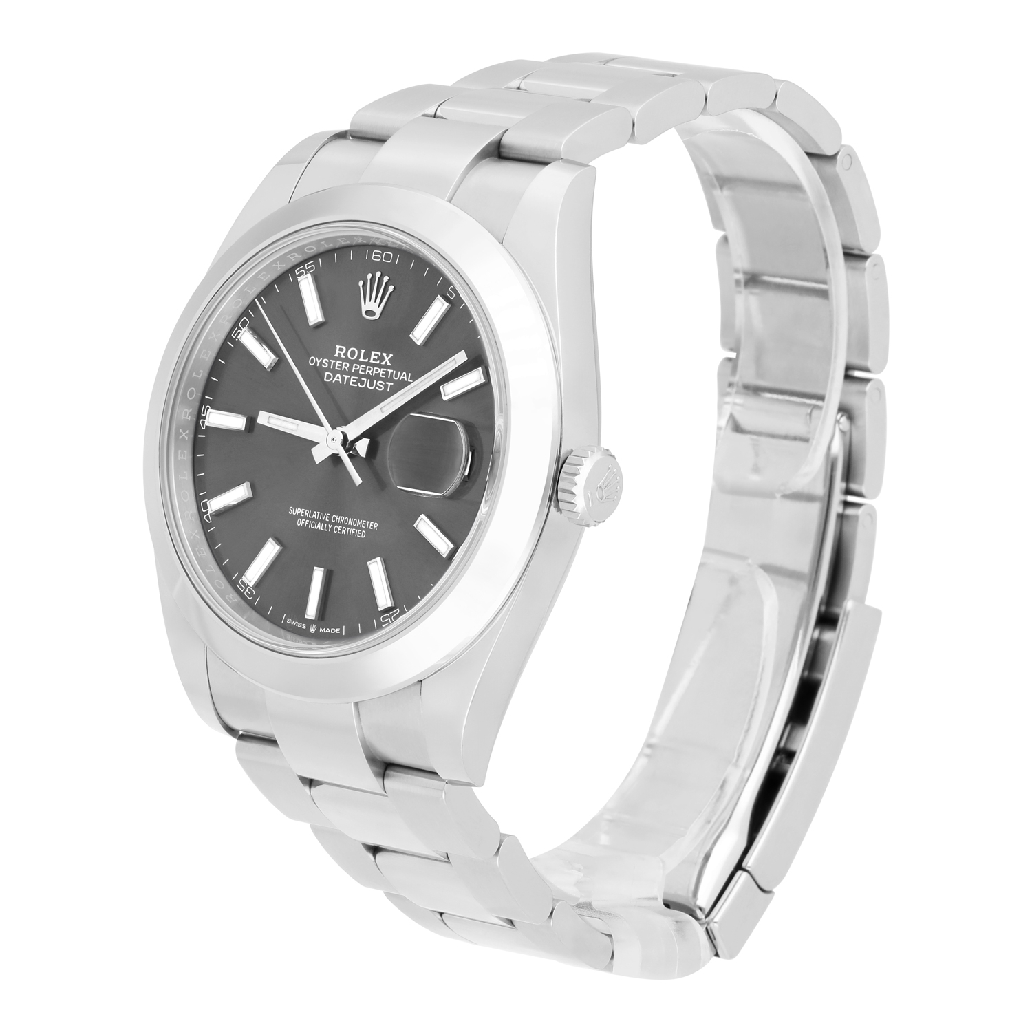 Rolex Datejust 41 Steel Grey Index Dial Mens Oyster Watch Complete 126300