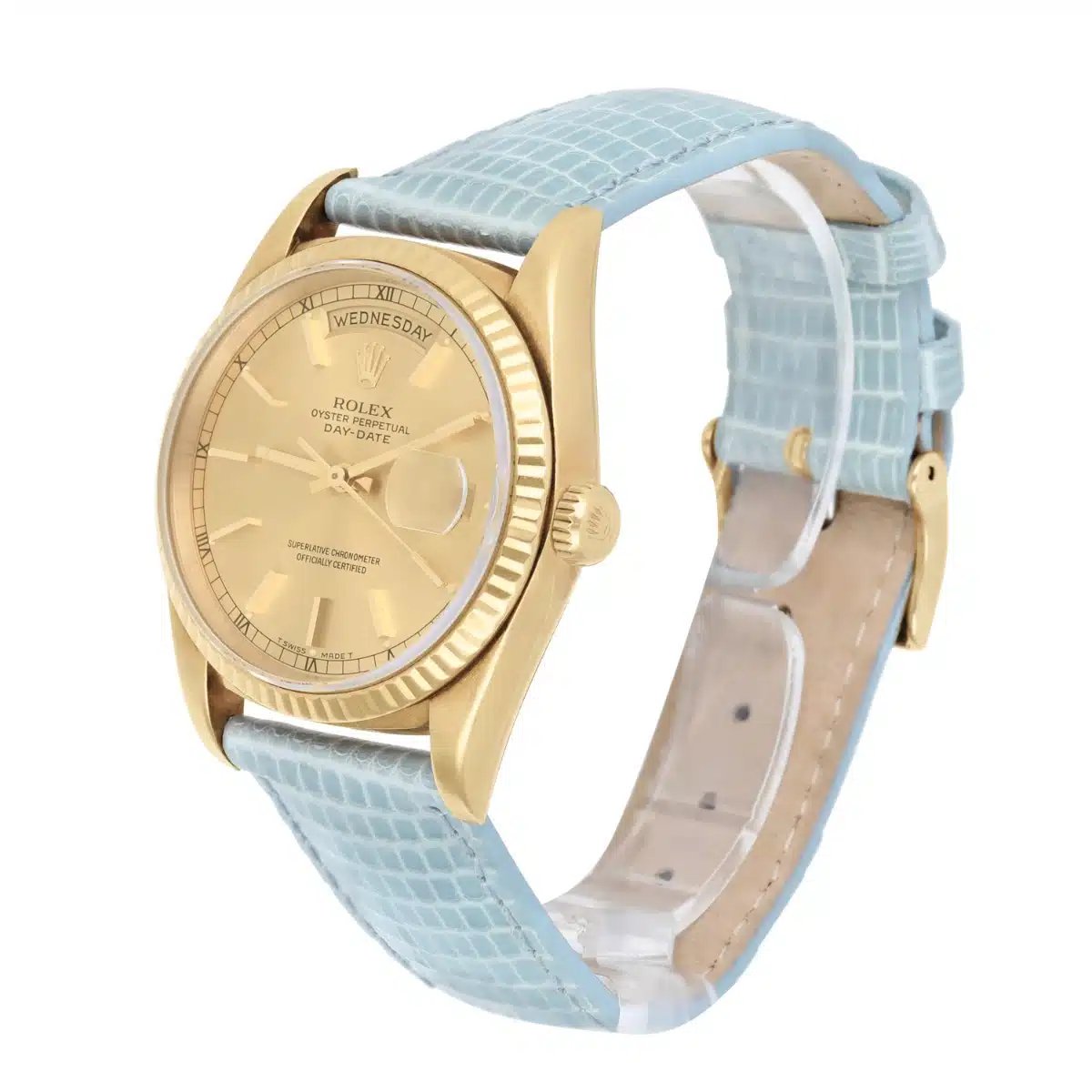 Rolex Day-Date 18238 36mm 18K Yellow Gold Fluted Bezel Champagne Dial Leather Strap – image 4