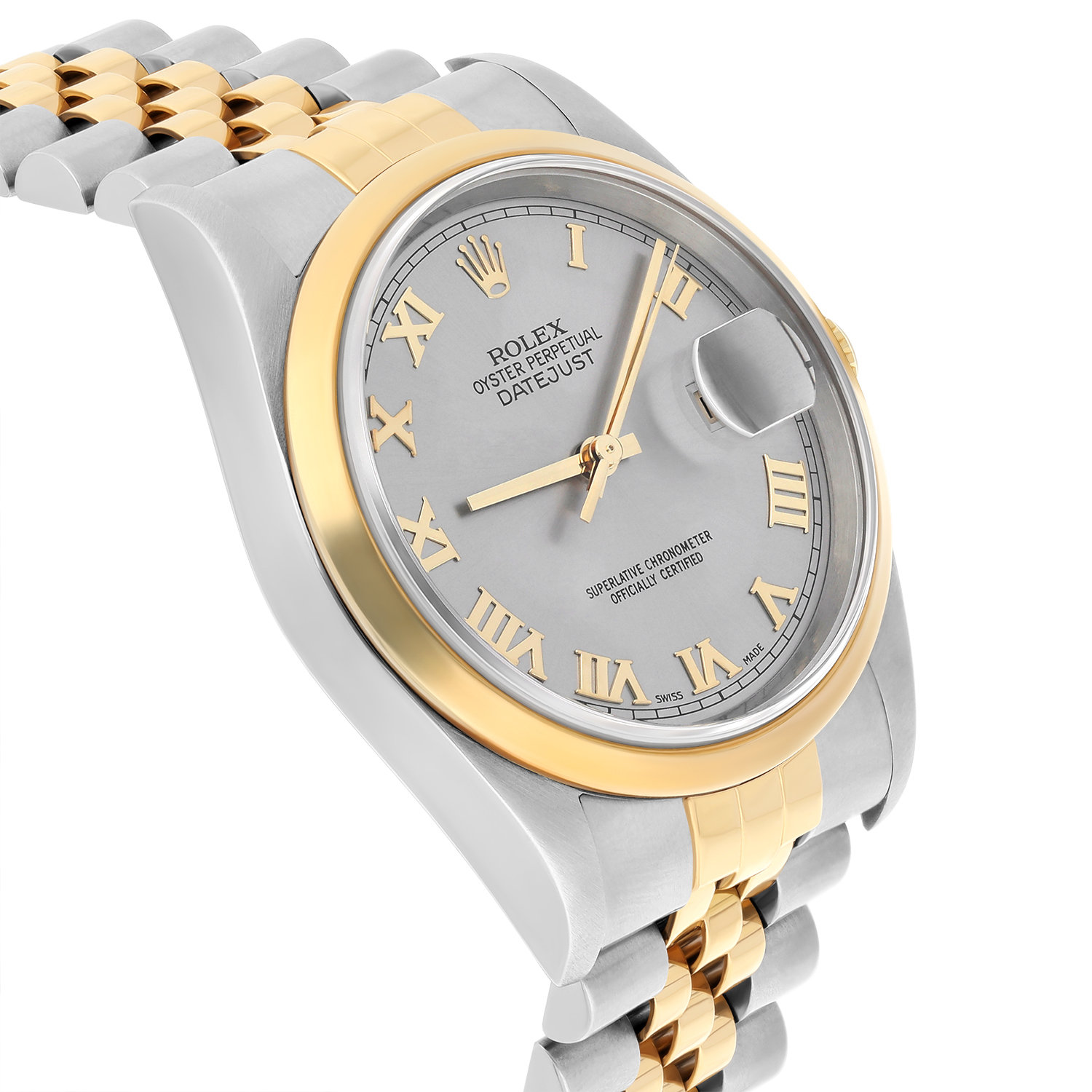 Rolex Datejust 36 Steel & Gold 16203 Silver Roman Jubilee Complete 2003