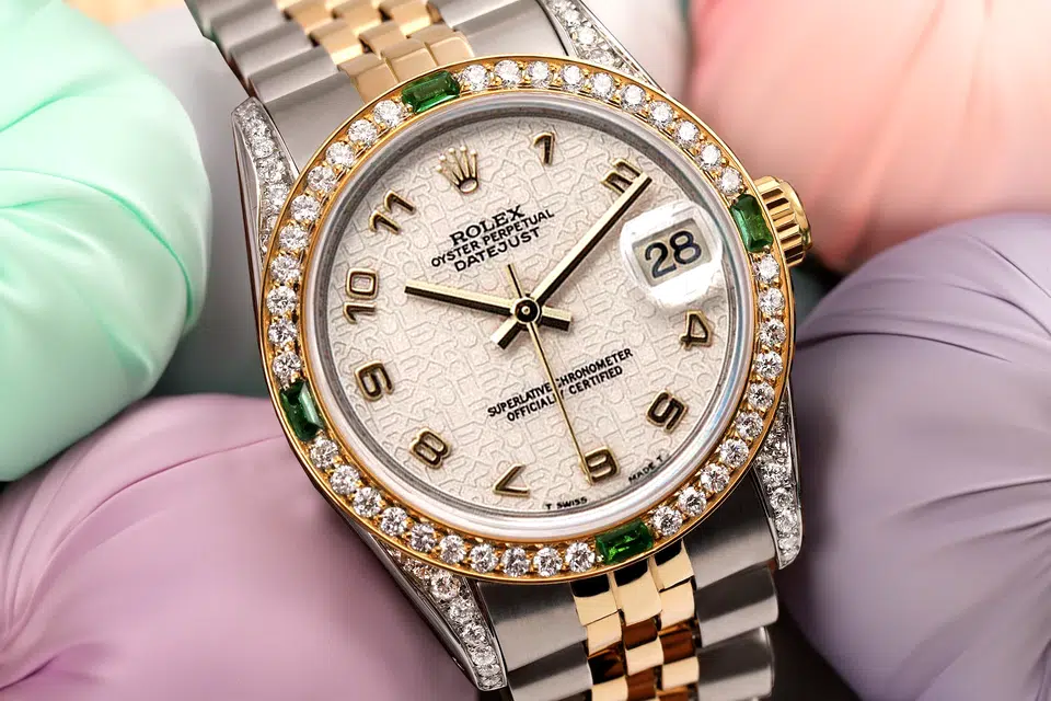 Rolex Datejust 68273 31 Cream Dial Two Tone Diamond & Emerald Wrist Watch – image 9