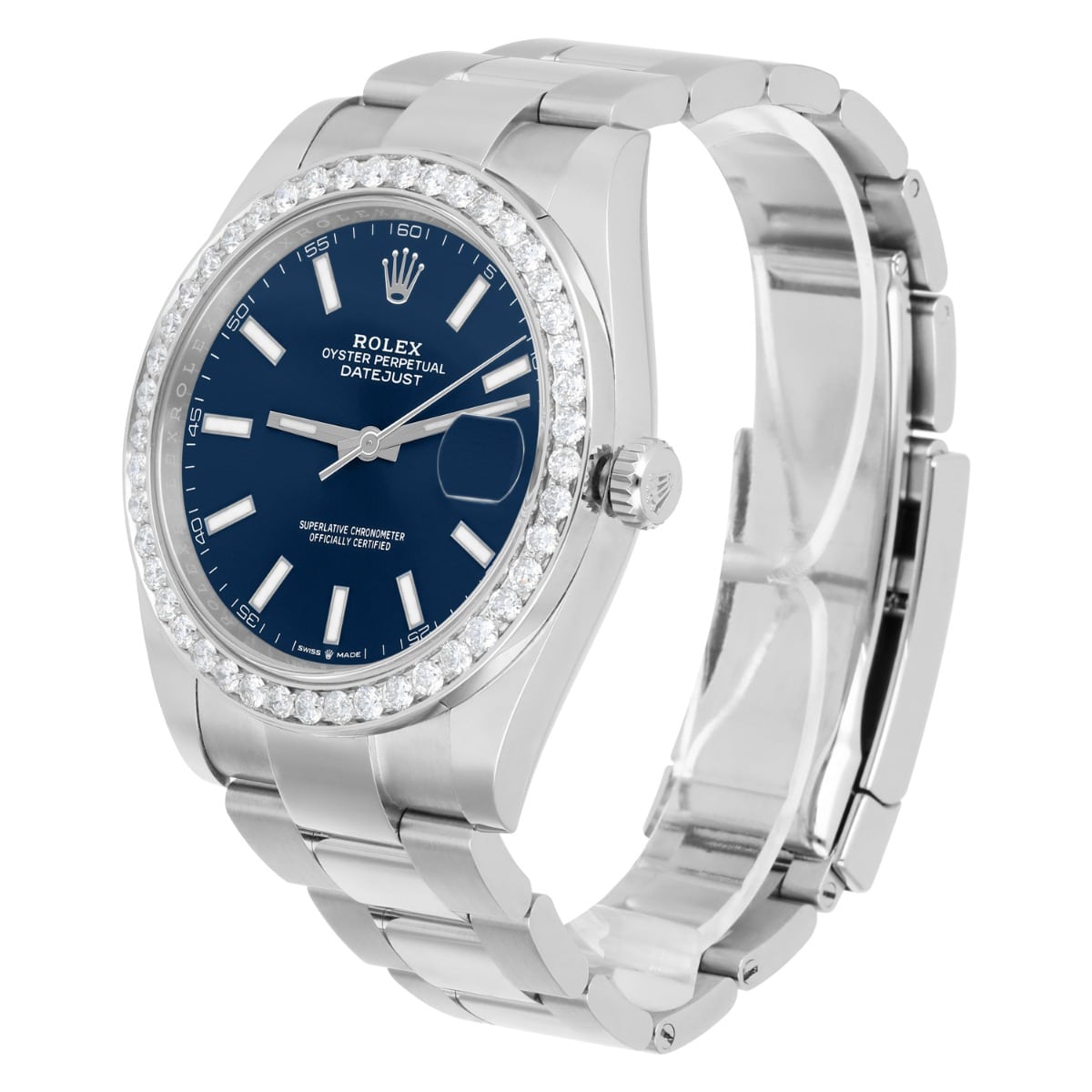 Rolex Datejust 126334 Stainless Steel Oyster 41mm Blue Index Dial Diamond Bezel