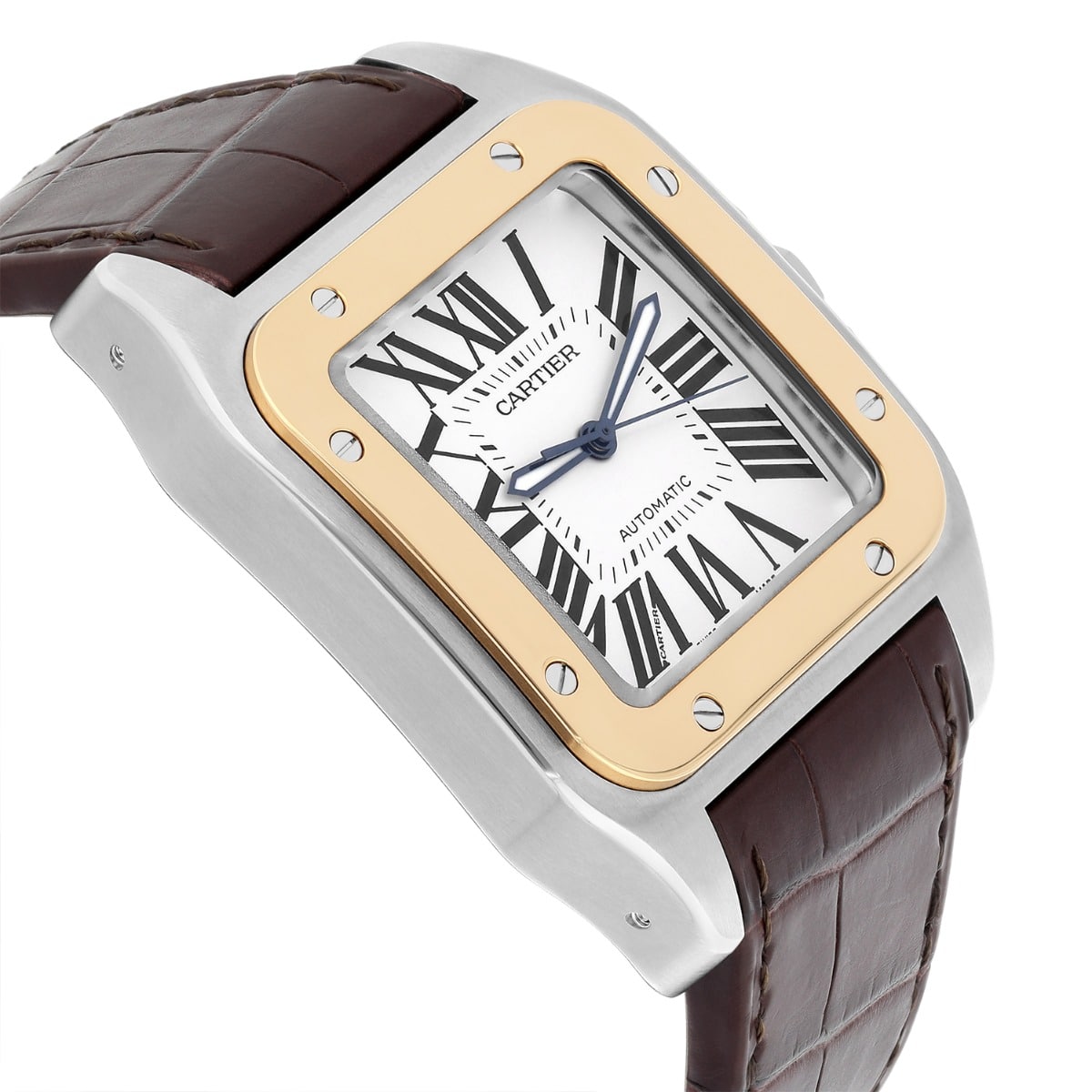 Cartier Santos 100 w20072x7 Stainless Steel/Yellow Gold White Dial Mens Watch