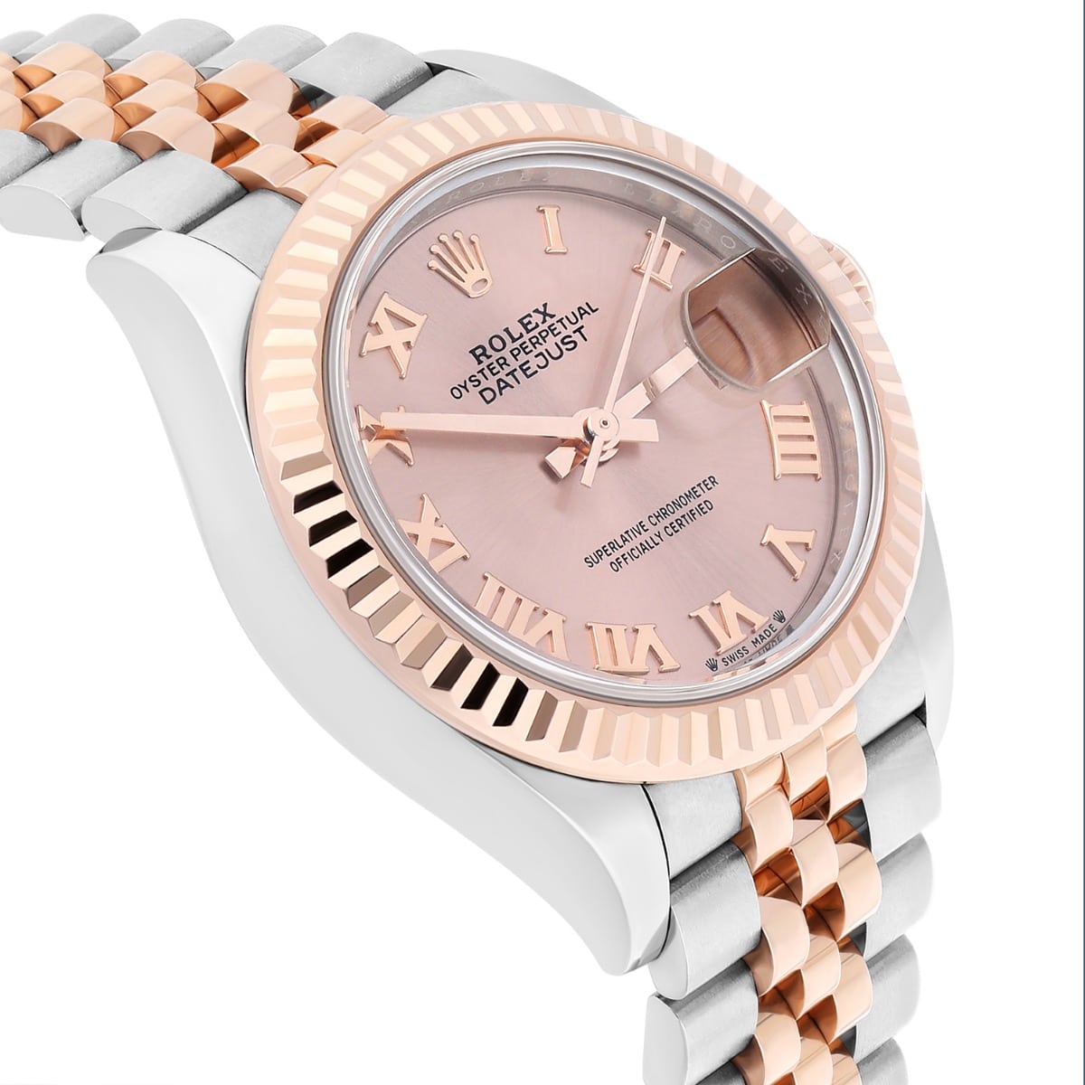 Rolex Lady Datejust 28mm Rose Gold/Steel Pink Roman Dial & Fluted Bezel Jubilee Bracelet 279171