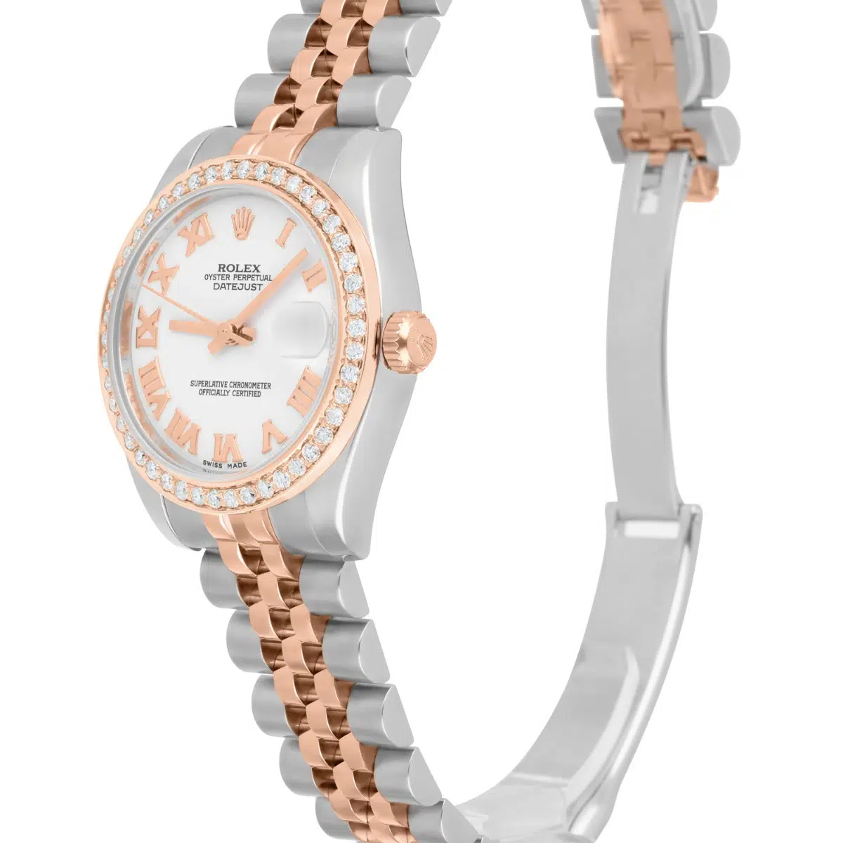 Rolex Datejust 31mm 18k Rose Gold/Steel Watch White Roman Dial Diamonds 178271 – image 4