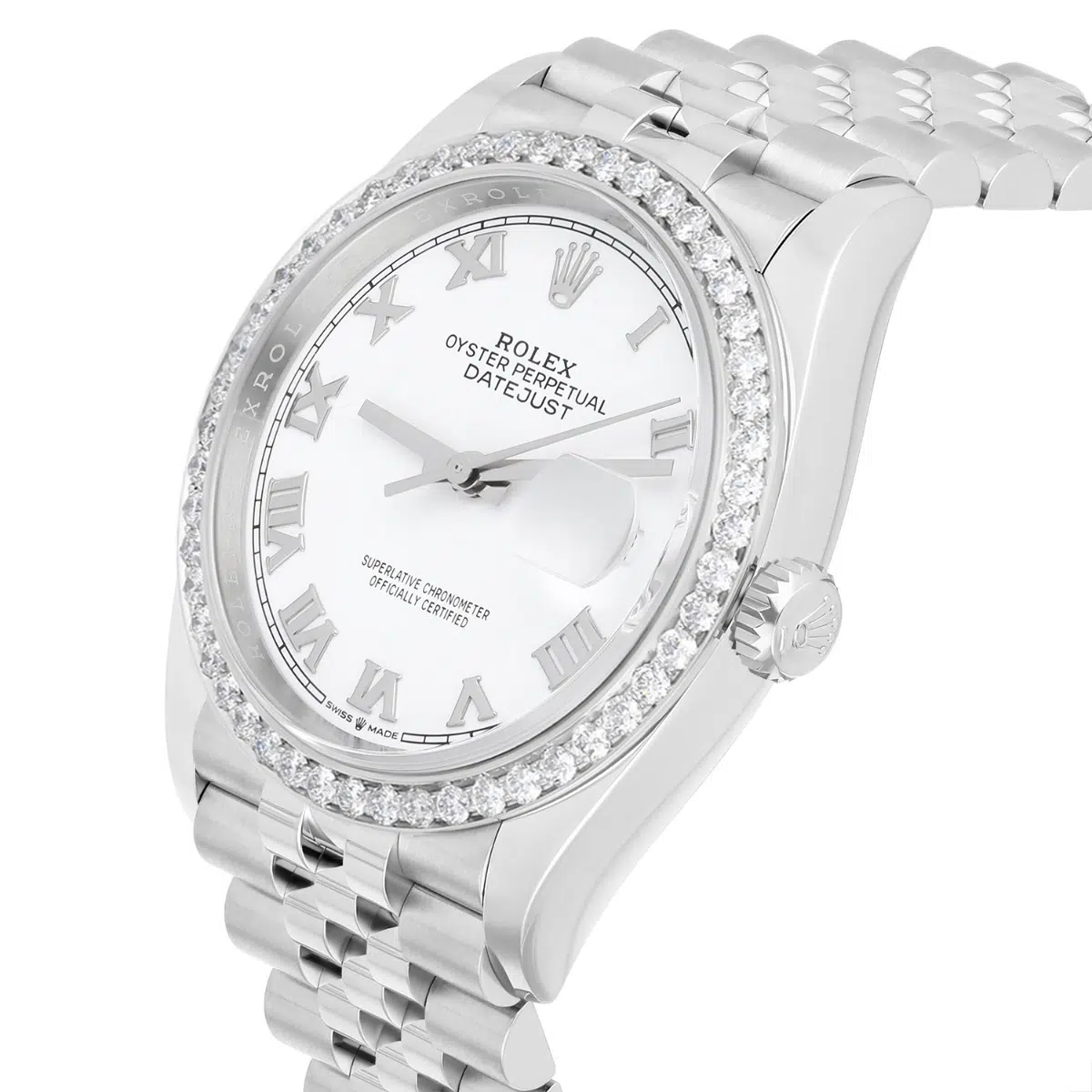 Rolex Datejust 126234 Steel 36mm White Roman Dial Jubilee Bracelet Diamond Bezel – image 4