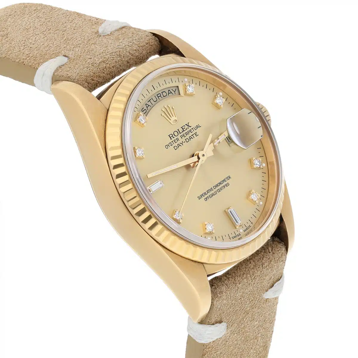 Rolex Day-Date 36mm 18238 18K Yellow Gold Watch Fluted Bezel Champagne Diamond – image 4