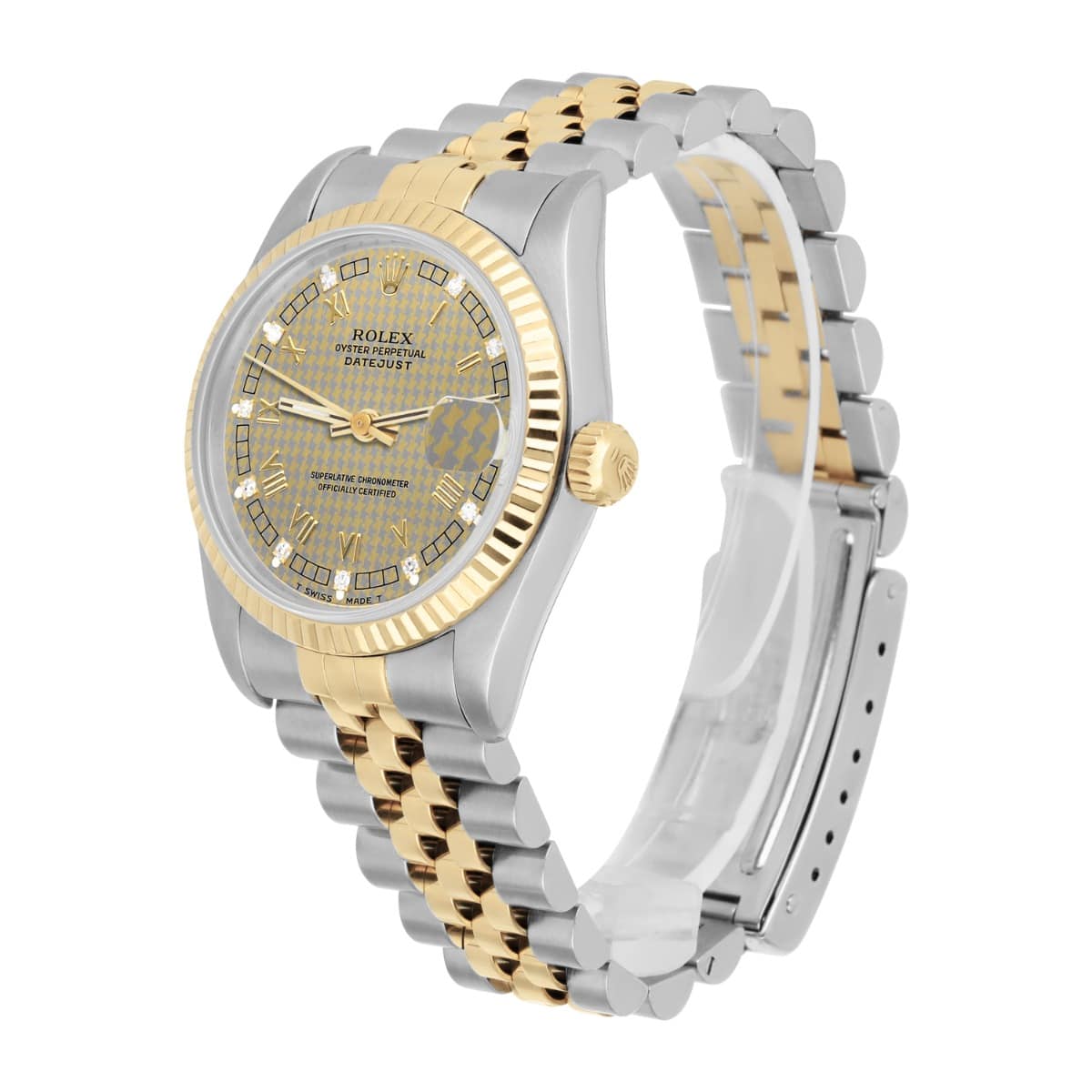 Rolex Datejust 31mm 68273 Champagne Houndstooth Diamond Dial Two Tone Watch Circa 1993