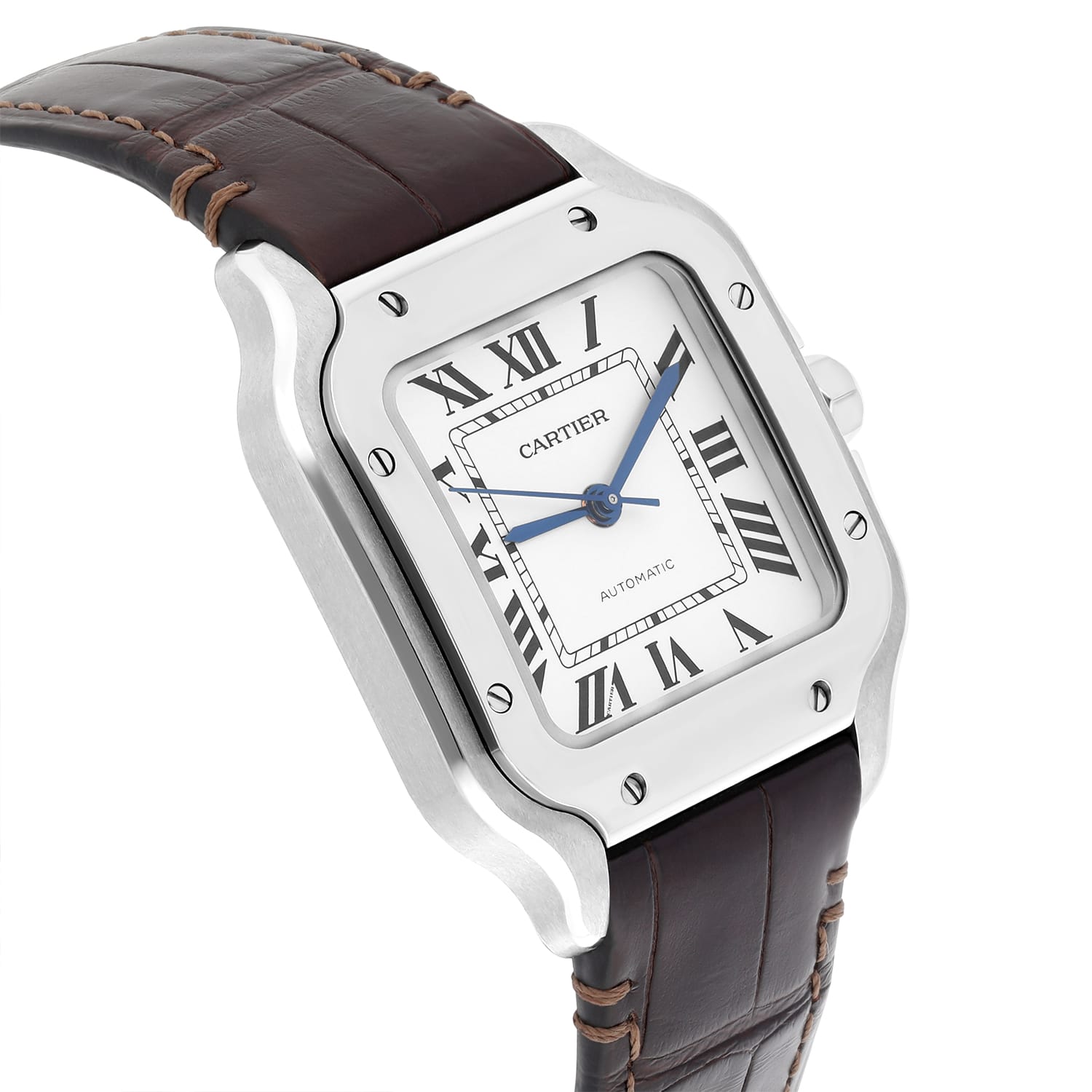 Cartier Santos De Cartier WSSA0029 Medium Size Stainless Steel Watch Leather Band